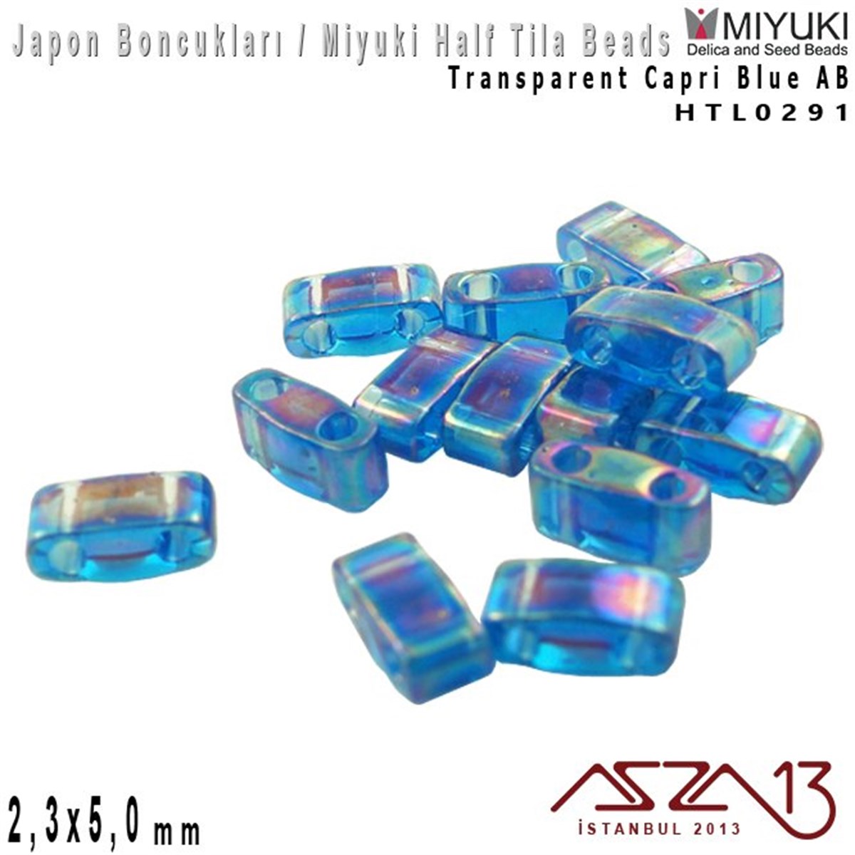 Half Tila Boncuk - Transparent Capri Blue - HTL0291 / 48 Adet