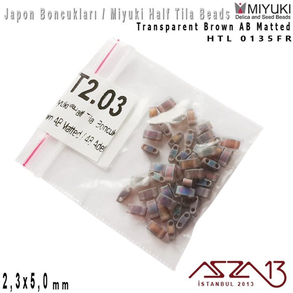 Half Tila Boncuk - Transparent Brown AB Matted- HTL0135FR / 48 Adet