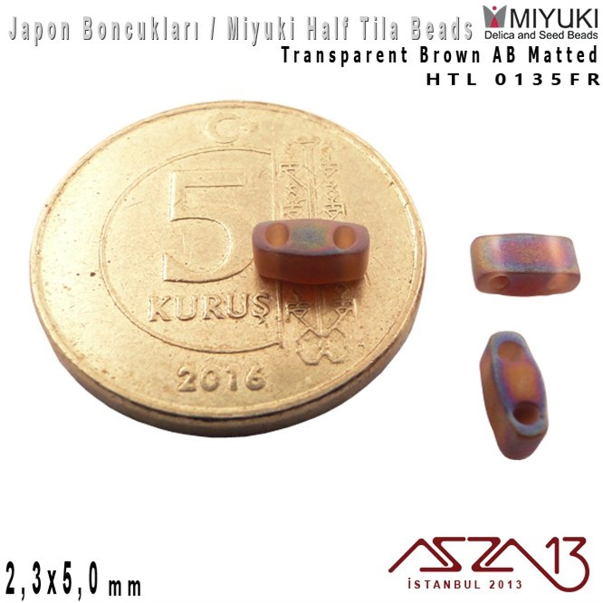 Half Tila Boncuk - Transparent Brown AB Matted- HTL0135FR / 48 Adet