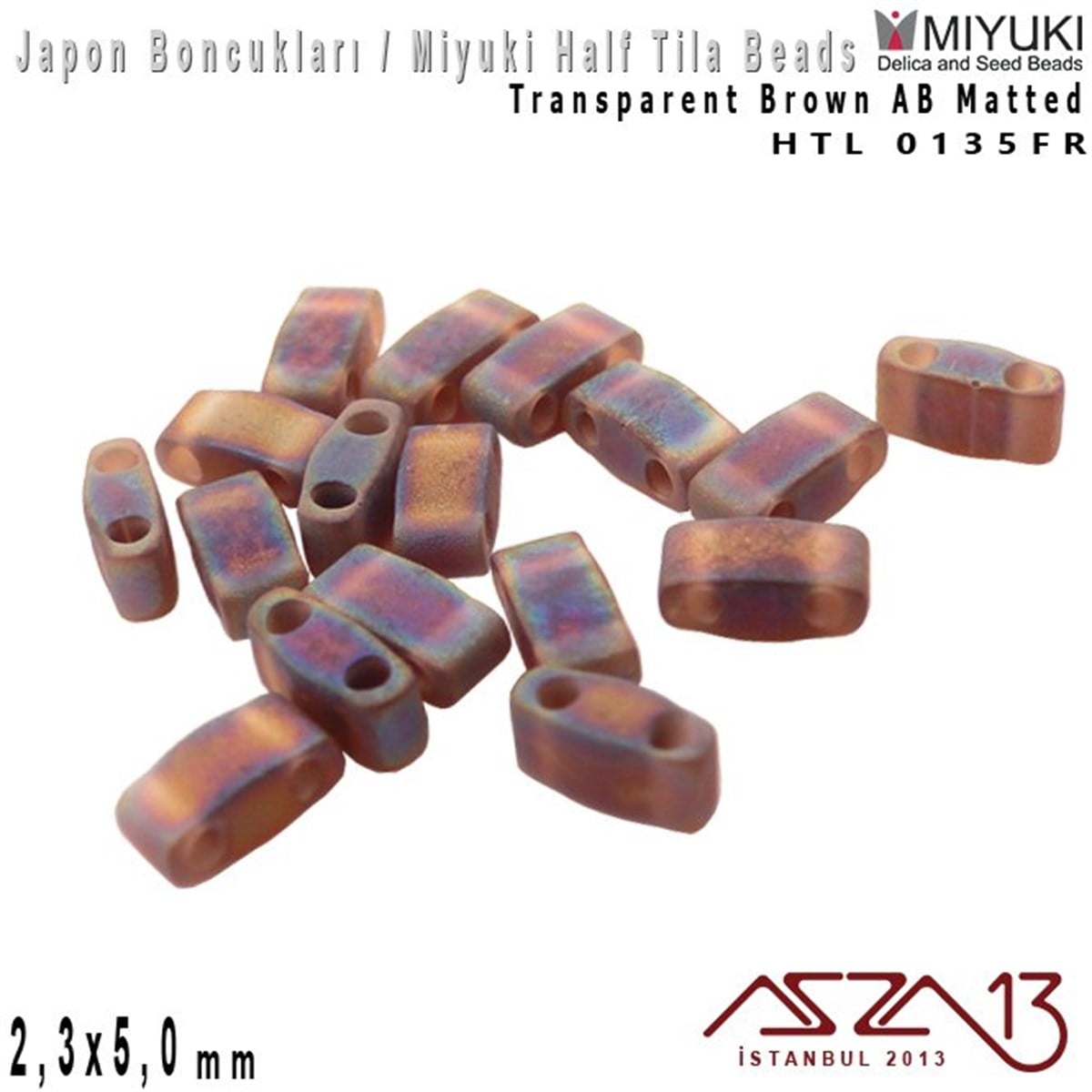 Half Tila Boncuk - Transparent Brown AB Matted- HTL0135FR / 48 Adet