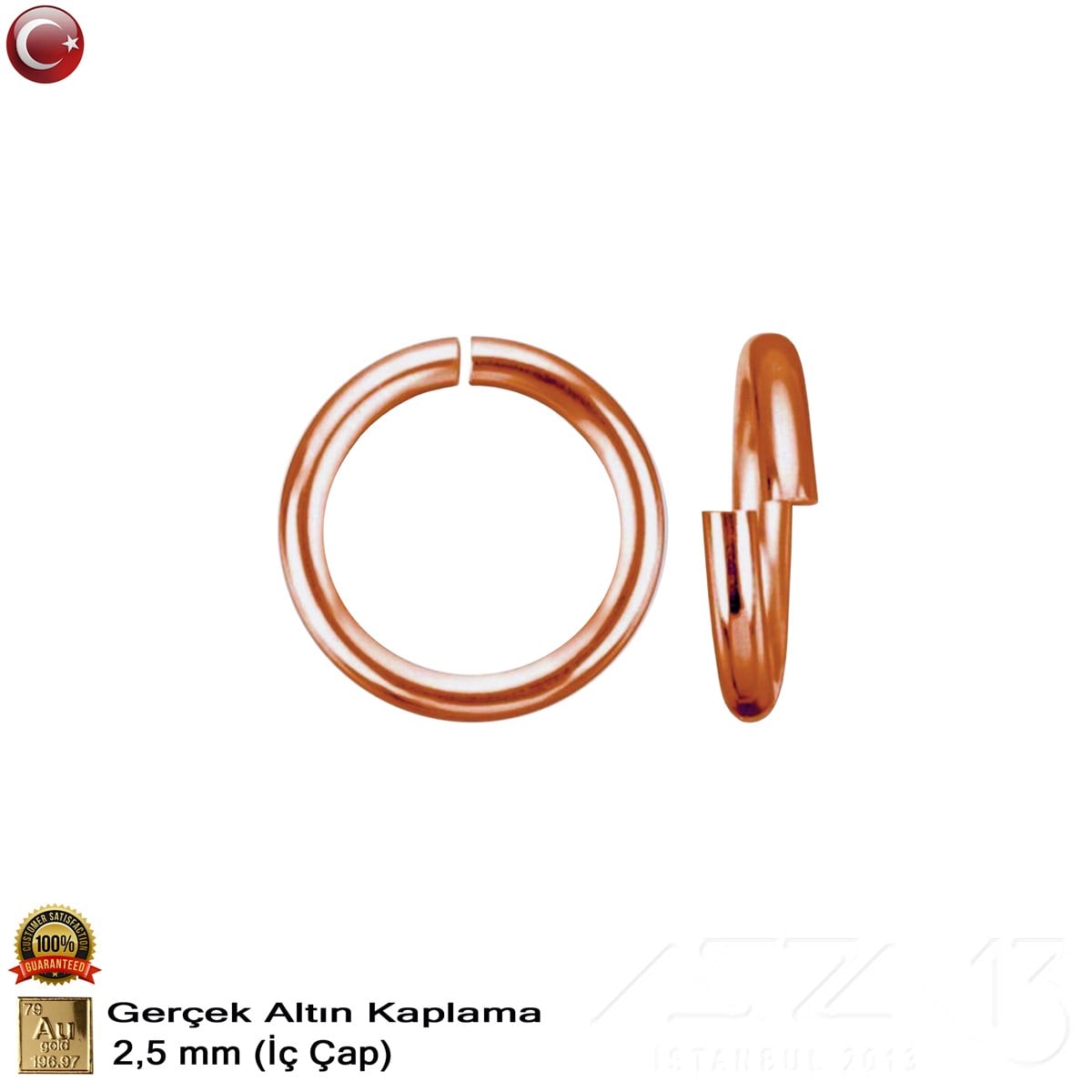 Halka - Açık - Gerçek Rose Altın Kaplama - 2,5 mm İç Çap- 100 Adet