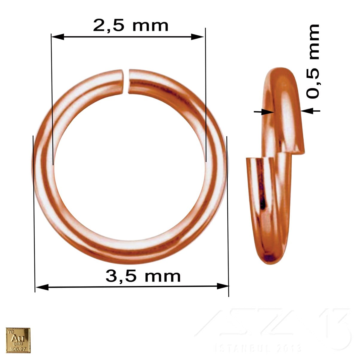 Halka - Açık - Gerçek Rose Altın Kaplama - 2,5 mm İç Çap- 100 Adet