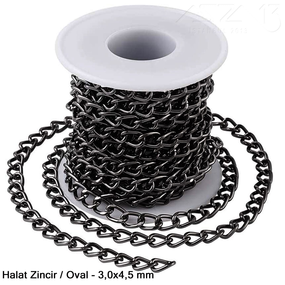 Zincir - Düz Halat Tip - Oval 3 mm - Siyah Mine Kaplama / 1 Metre