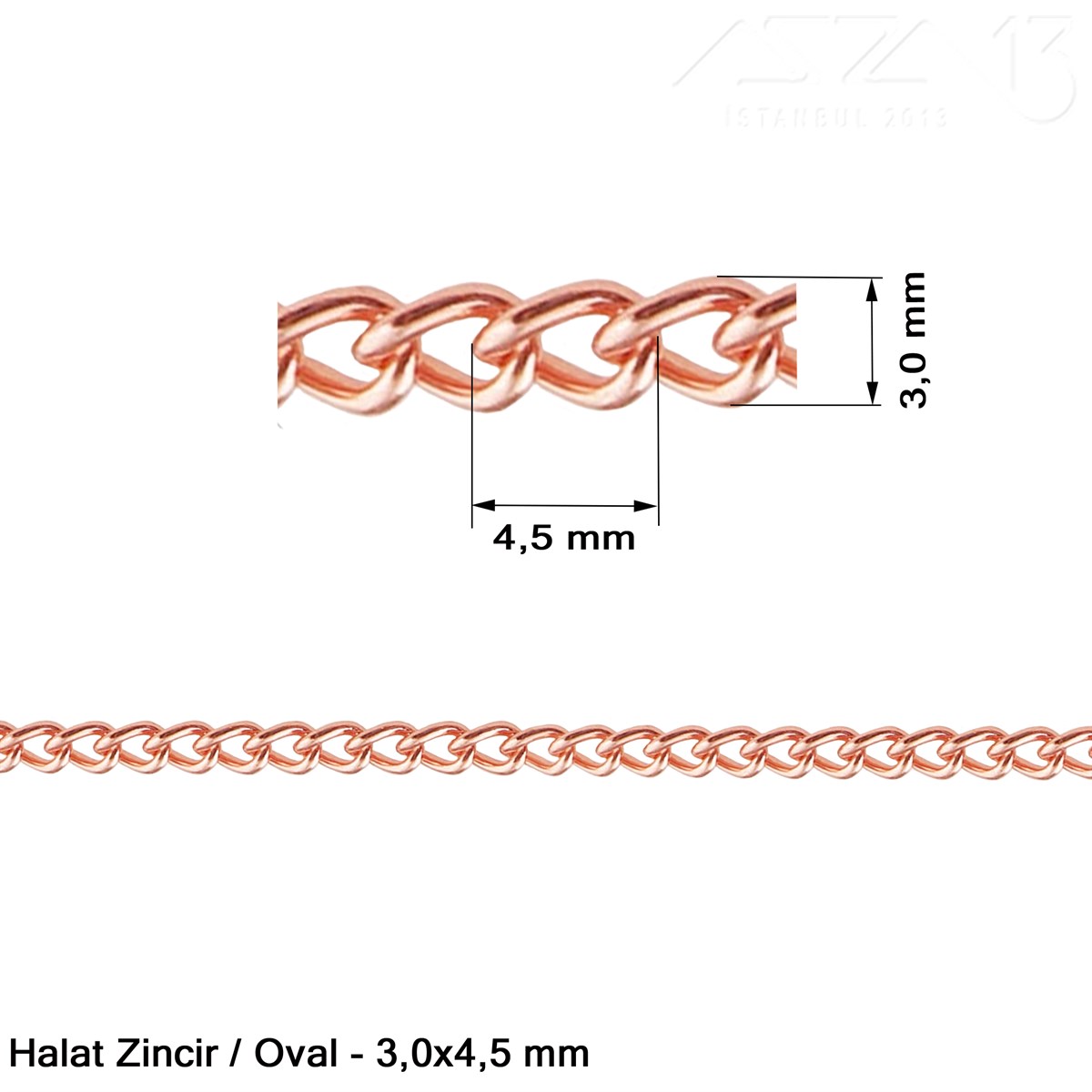 Zincir - Düz Halat Tip - Oval 3 mm - Rose Altın Kaplama / 1 Metre