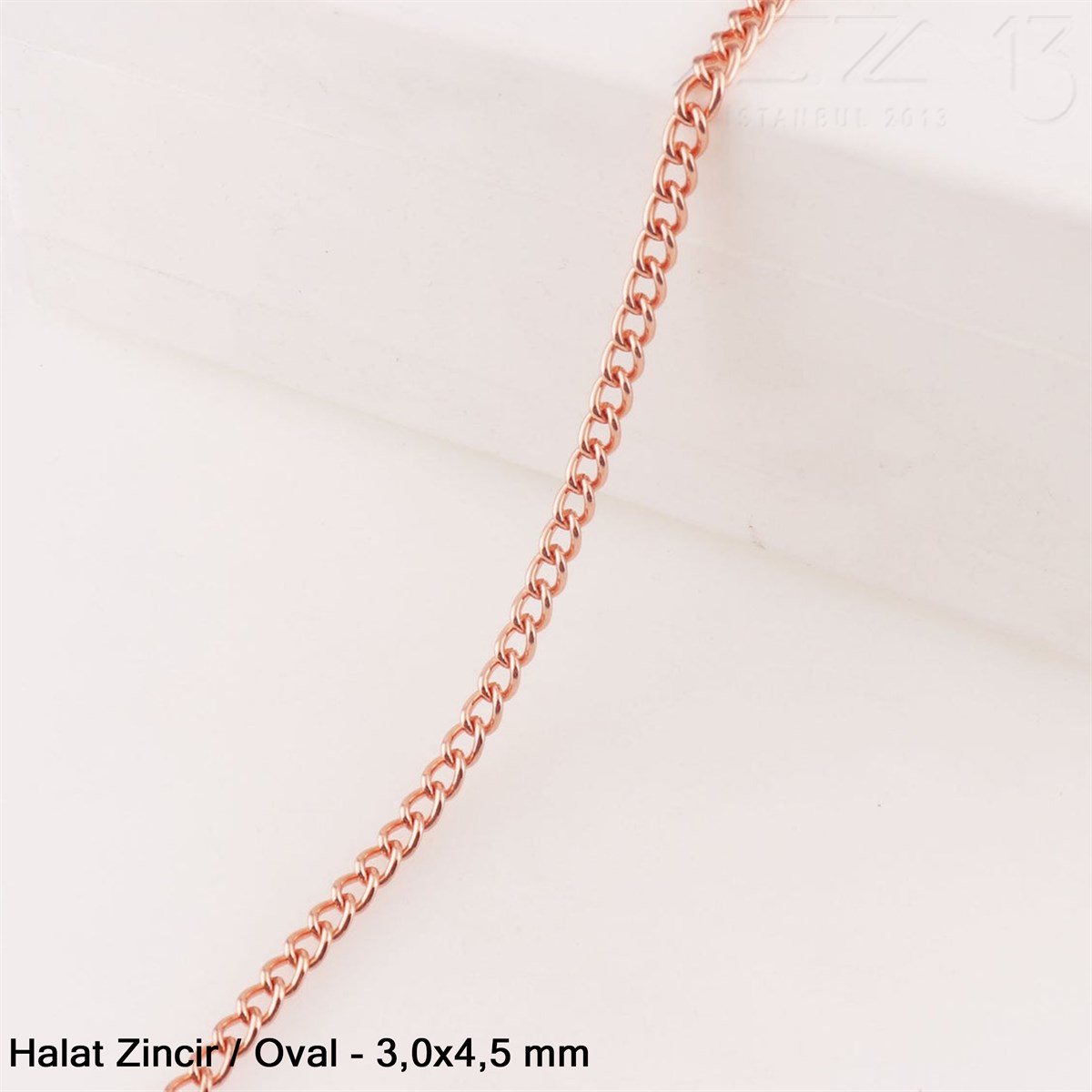 Zincir - Düz Halat Tip - Oval 3 mm - Rose Altın Kaplama / 1 Metre