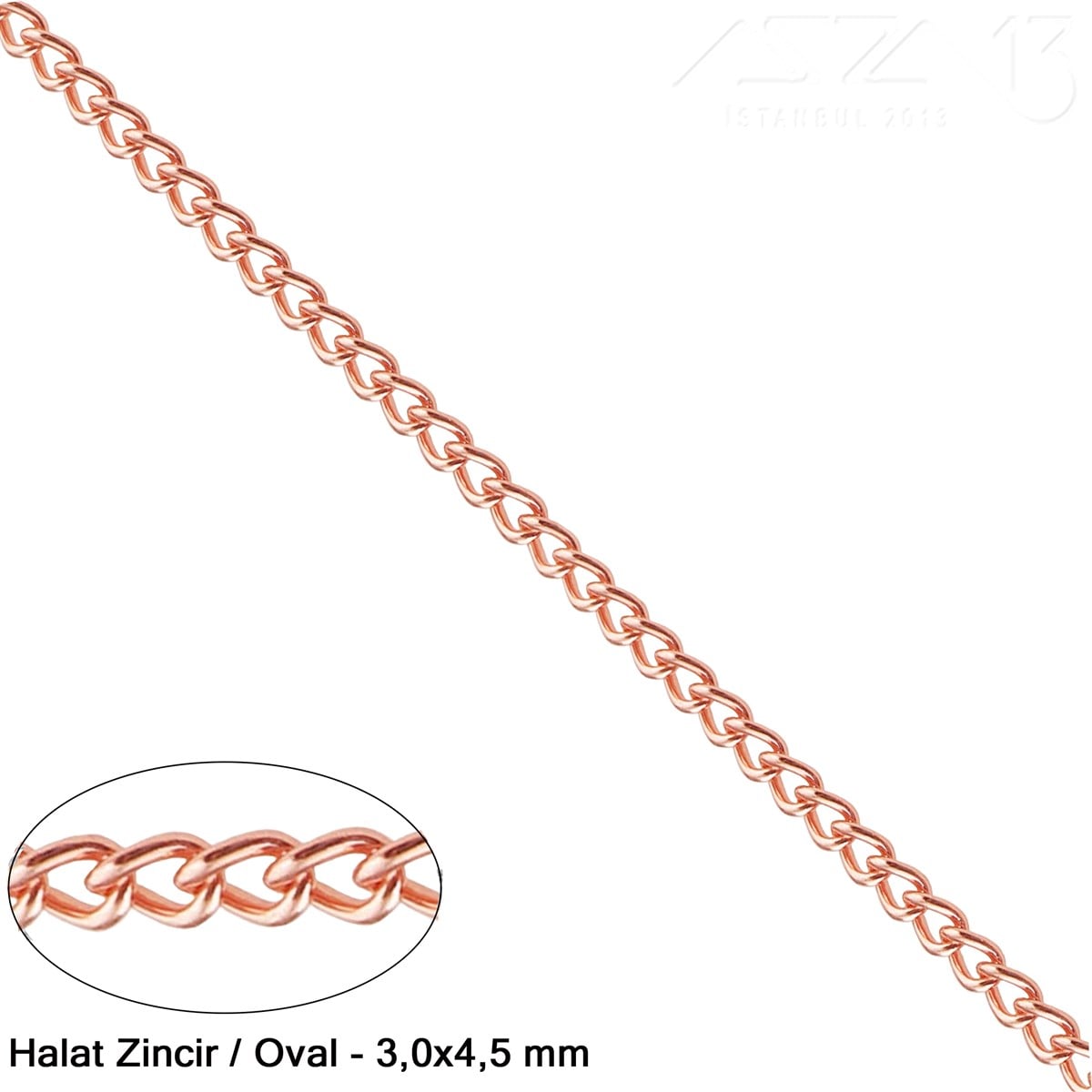 Zincir - Düz Halat Tip - Oval 3 mm - Rose Altın Kaplama / 1 Metre