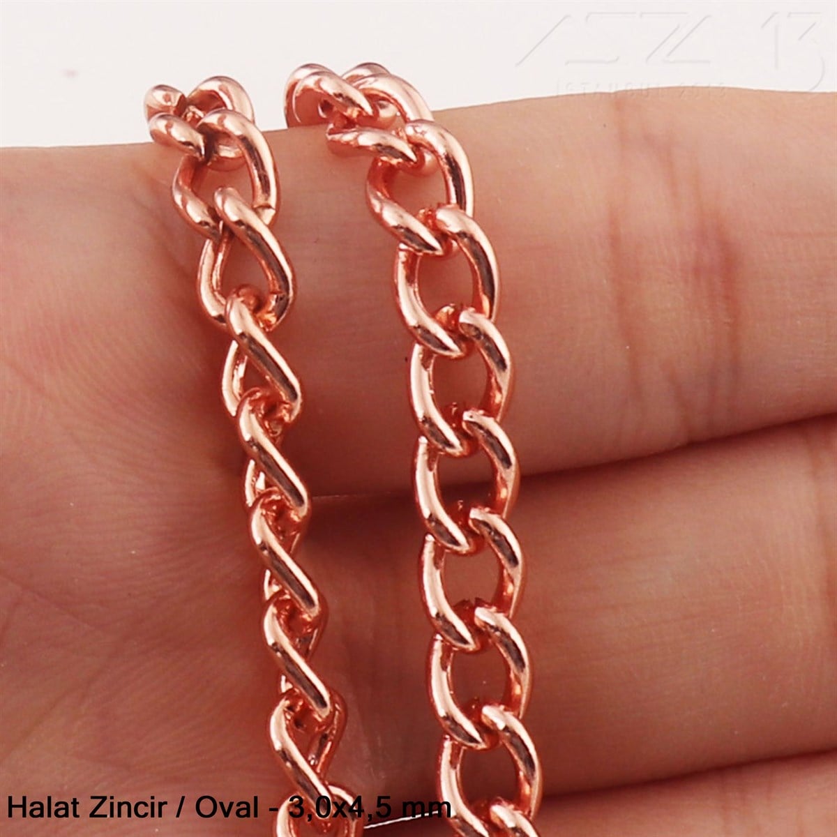 Zincir - Düz Halat Tip - Oval 3 mm - Rose Altın Kaplama / 1 Metre