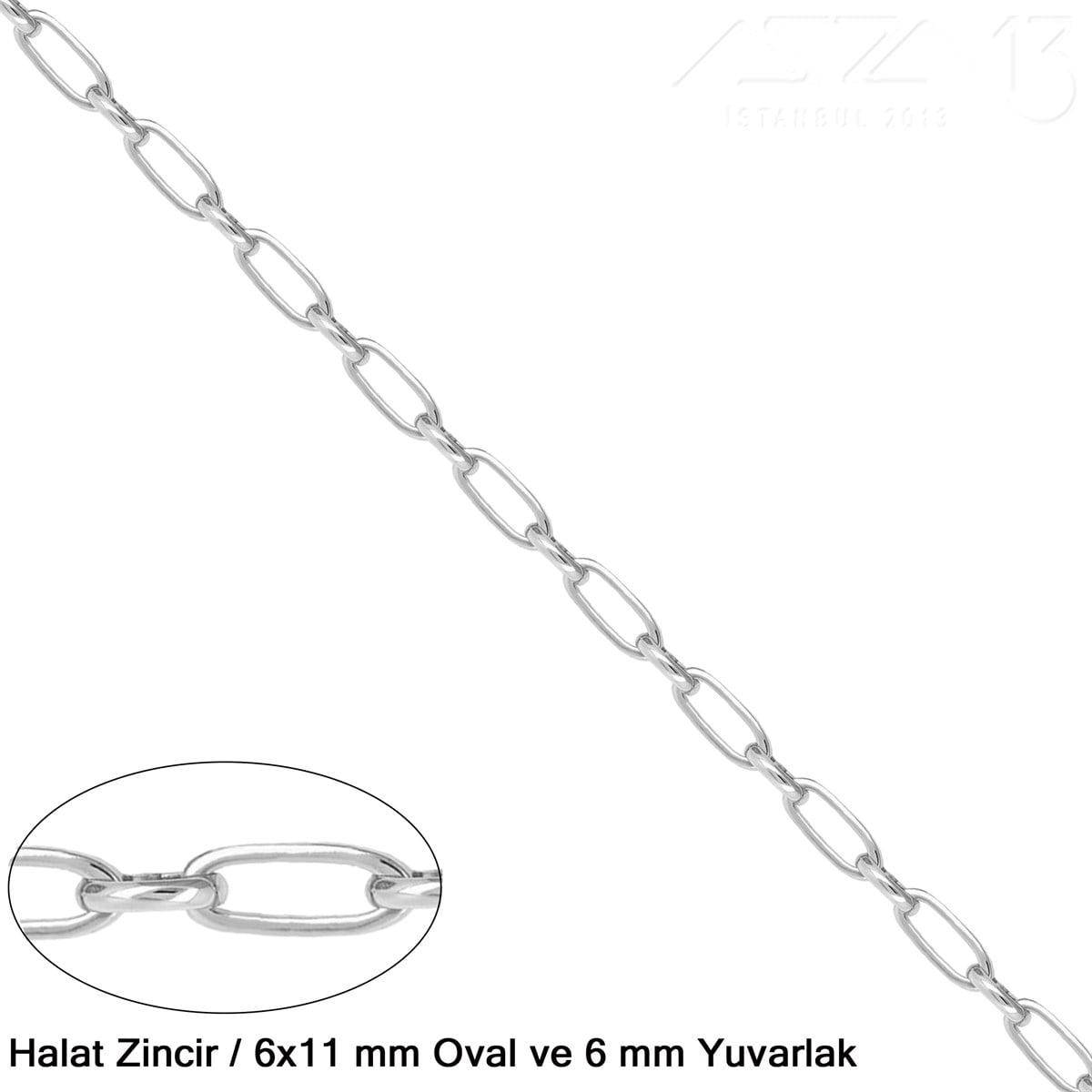 Zincir - Halat Tip - Oval 6 mm - Nikel Kaplama / 1 Metre