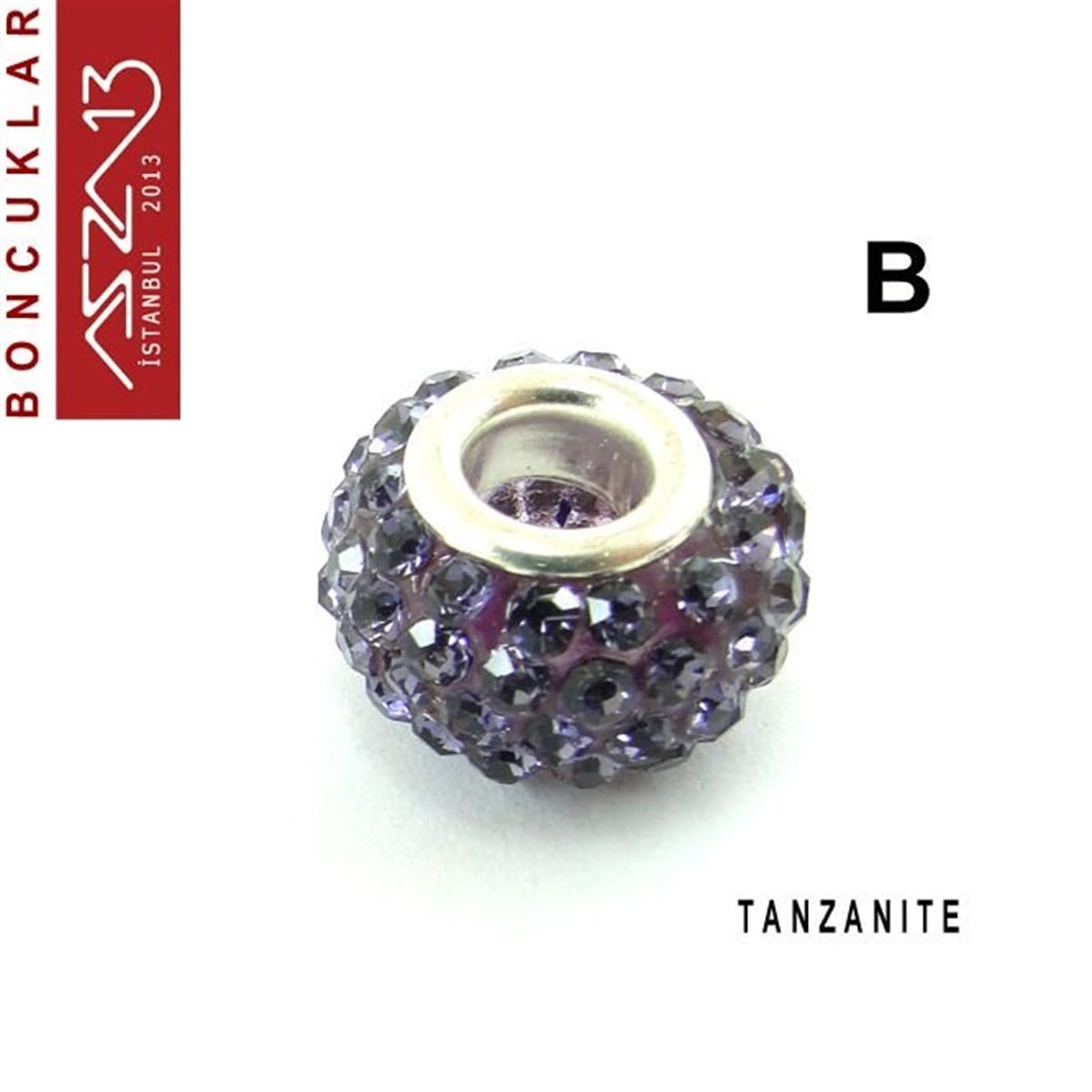 Amethyst ve Tanzanite (Mor ve Eflatun) 10x14 mm Kristal Taşlı Pave İri Delik Boncuk / Paket İçeriği 1 Adet