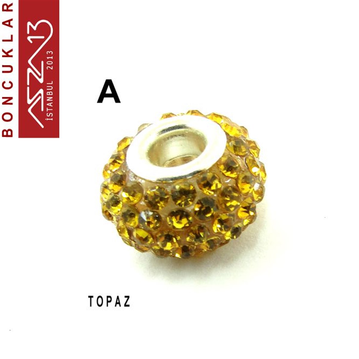 Topaz ve Light Colorado Topaz (K. Altın ve A. Altın) 10x14 mm Kristal Taşlı Pave İri Delik Boncuk / Paket İçeriği 1 Adet