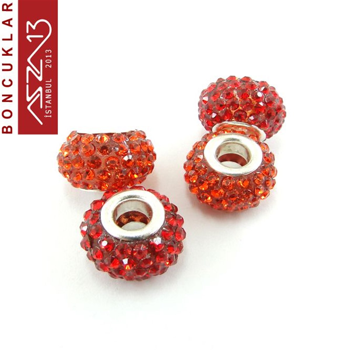 Light Siam ve Hyacinth (Kırmızı ve Turuncu) 10x14 mm Kristal Taşlı Pave İri Delik Boncuk / Paket İçeriği 1 Adet