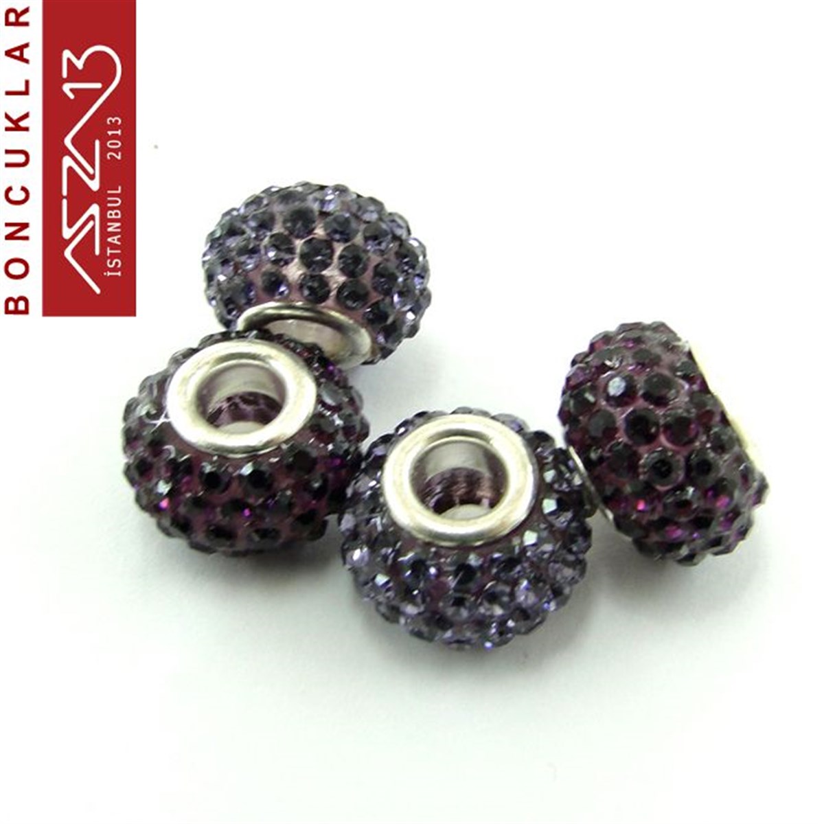 Amethyst ve Tanzanite (Mor ve Eflatun) 10x14 mm Kristal Taşlı Pave İri Delik Boncuk / Paket İçeriği 1 Adet