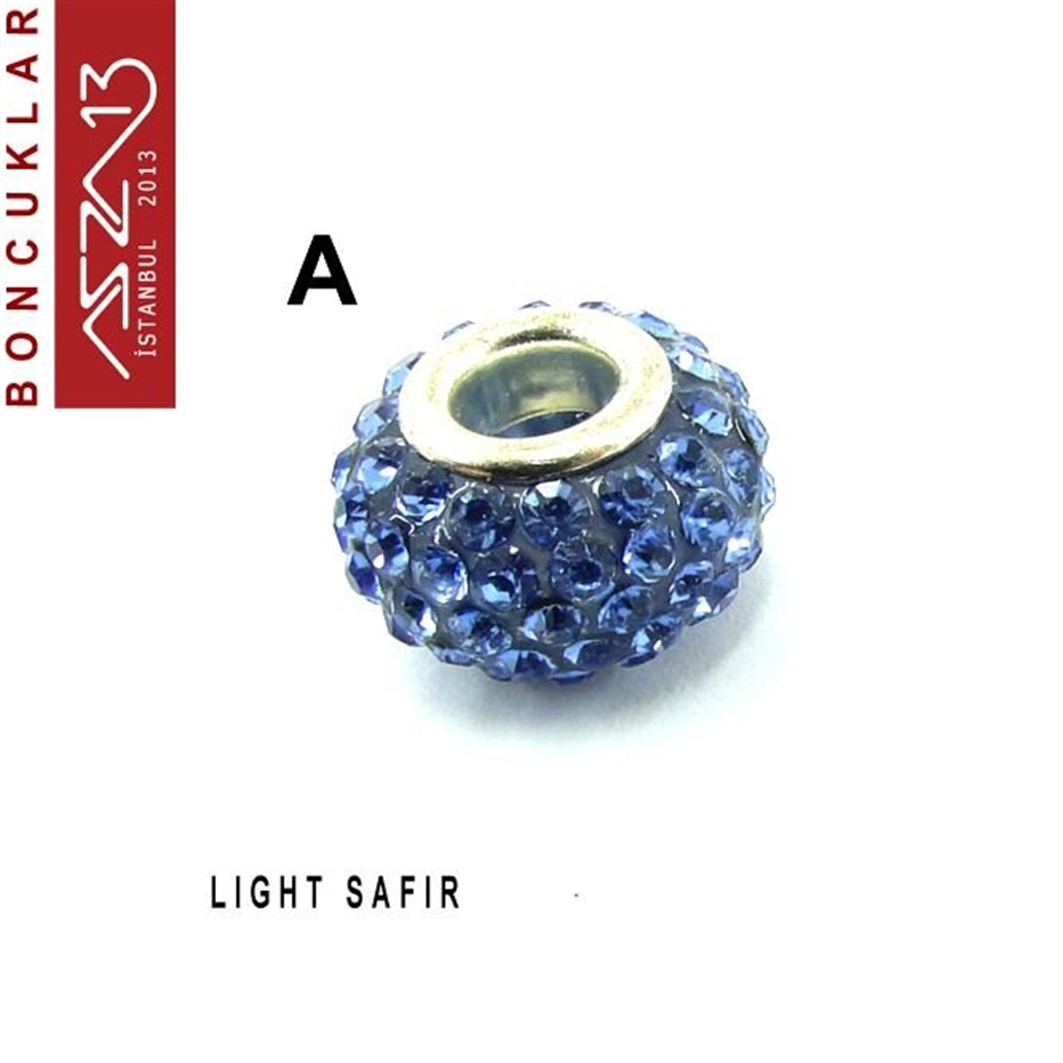 Light Safir ve Turquoise (Duman Mavi ve Turkuaz) 10x14 mm Kristal Taşlı Pave İri Delik Boncuk / Paket İçeriği 1 Adet