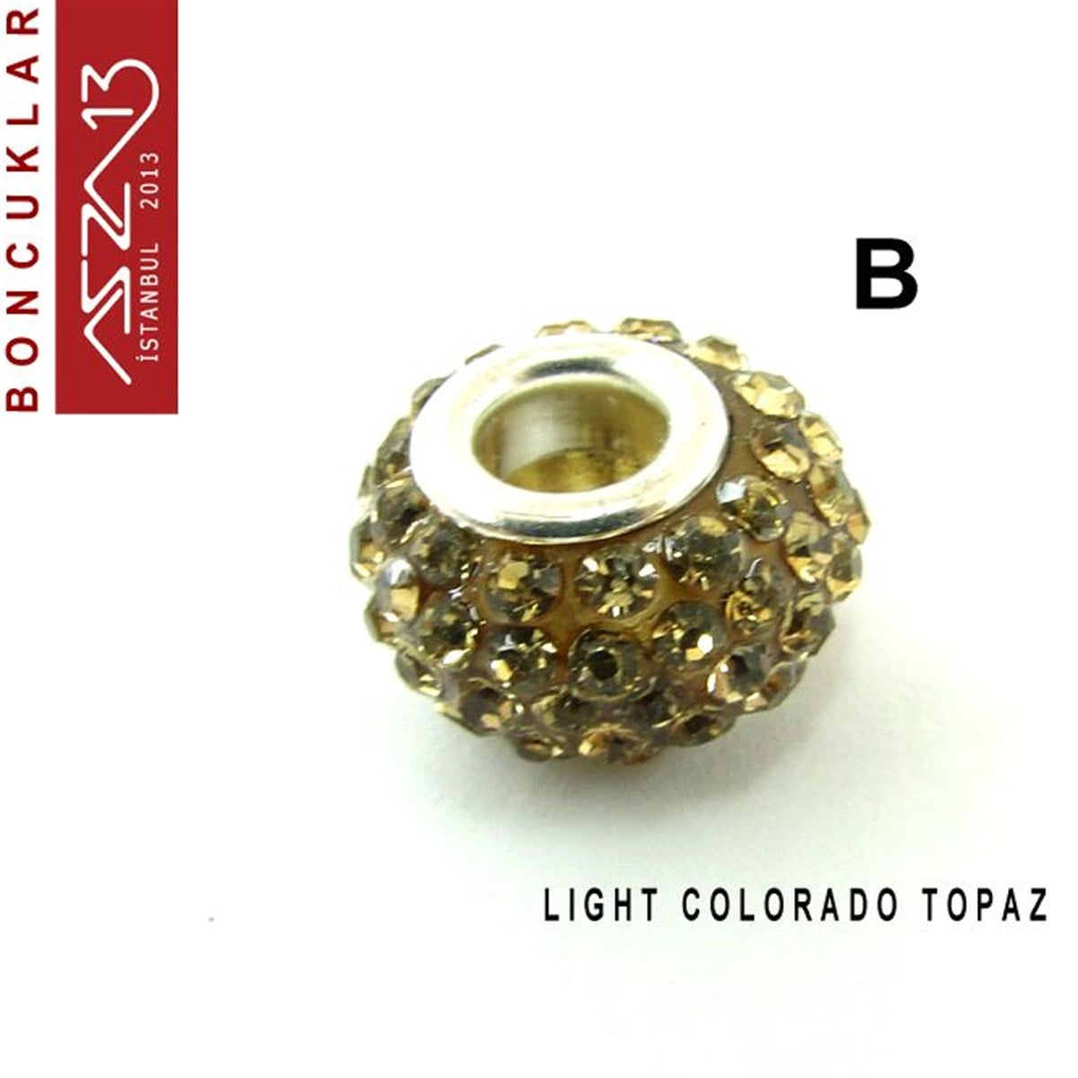 Topaz ve Light Colorado Topaz (K. Altın ve A. Altın) 10x14 mm Kristal Taşlı Pave İri Delik Boncuk / Paket İçeriği 1 Adet