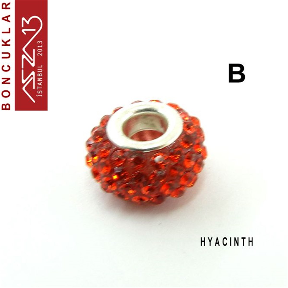 Light Siam ve Hyacinth (Kırmızı ve Turuncu) 10x14 mm Kristal Taşlı Pave İri Delik Boncuk / Paket İçeriği 1 Adet