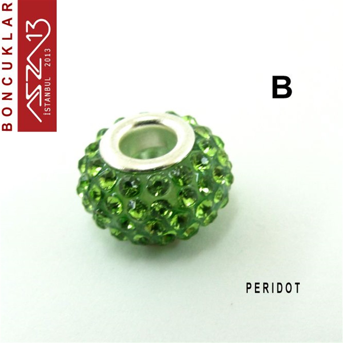 Emerald ve Peridot (K. Yeşil ve A. Yeşil) 10x14 mm Kristal Taşlı Pave İri Delik Boncuk / Paket İçeriği 1 Adet