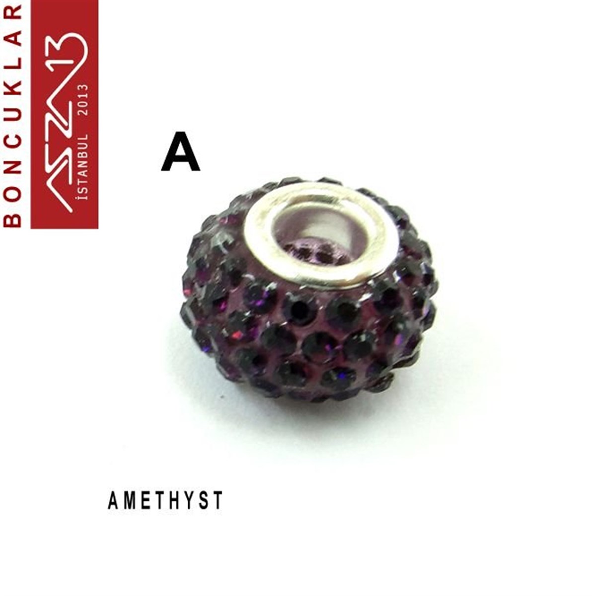 Amethyst ve Tanzanite (Mor ve Eflatun) 10x14 mm Kristal Taşlı Pave İri Delik Boncuk / Paket İçeriği 1 Adet