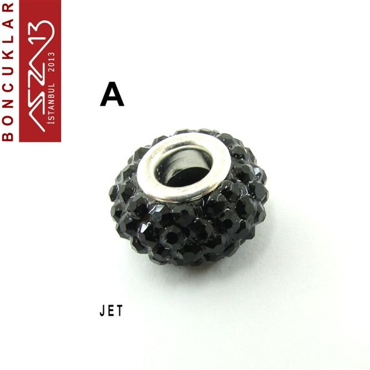 Jet ve Black Diamond (Siyah ve S. Elmas) 10x14 mm Kristal Taşlı Pave İri Delik Boncuk / Paket İçeriği 1 Adet