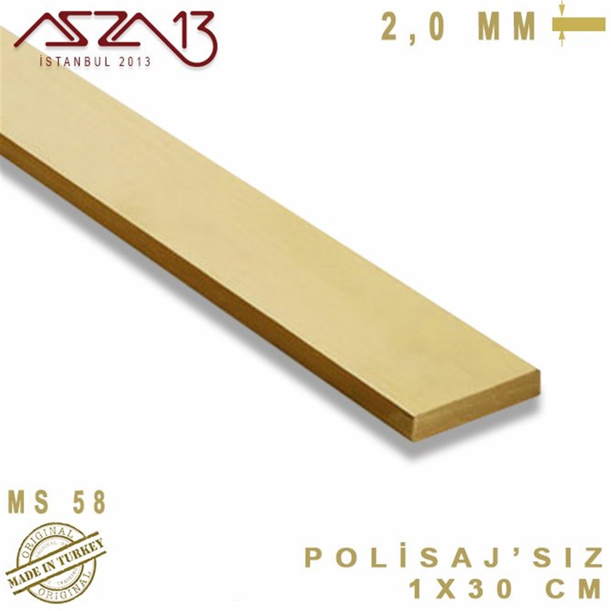 2.0 mm (2000 Mikron) - 1x30 cm - Pirinç Lama / 1 Adet