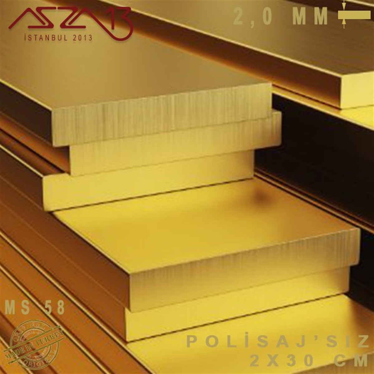 2.0 mm (2000 Mikron) - 2x30 cm - Pirinç Lama / 1 Adet