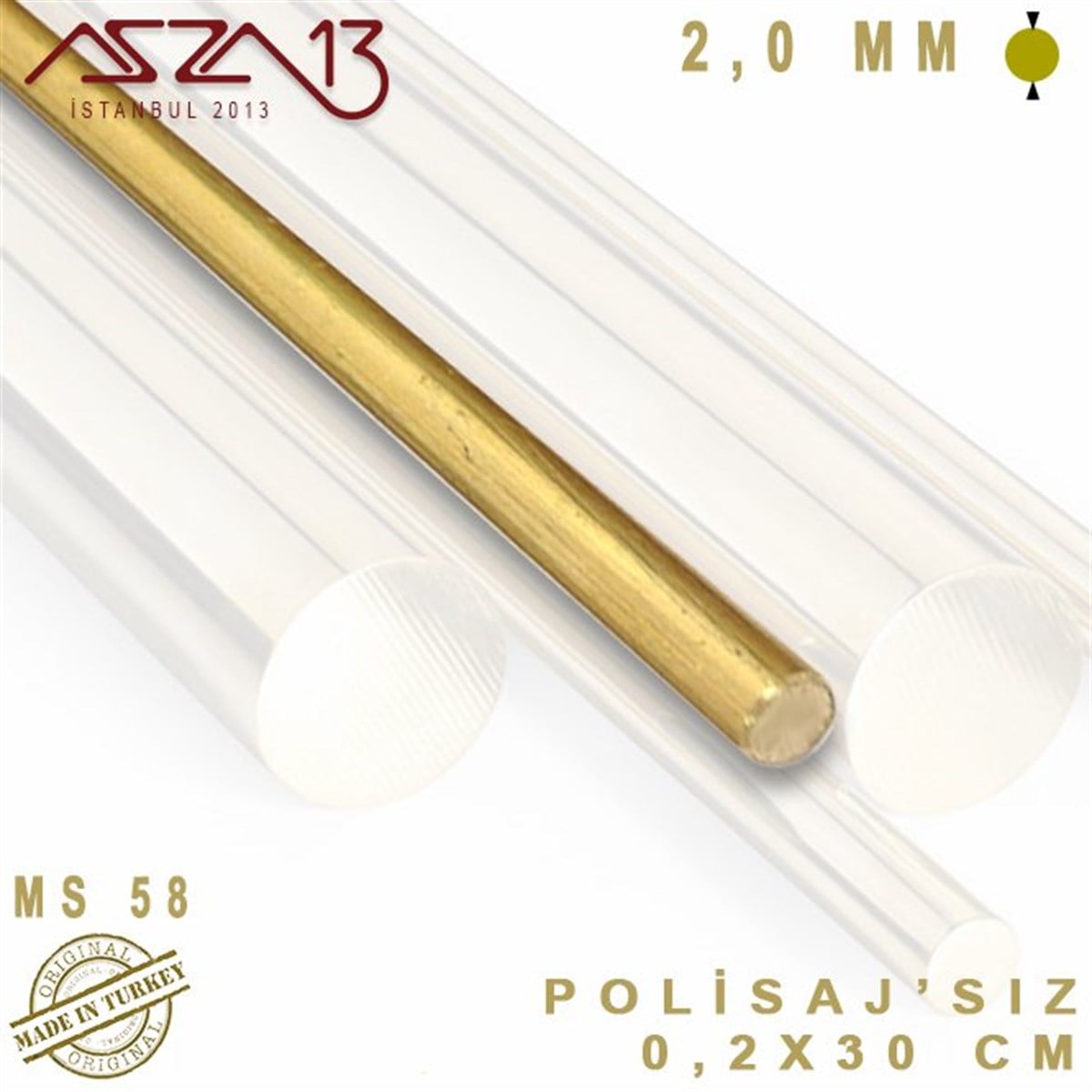 2.0 mm (2000 Mikron) - 30 cm - Pirinç Çubuk / 1 Adet