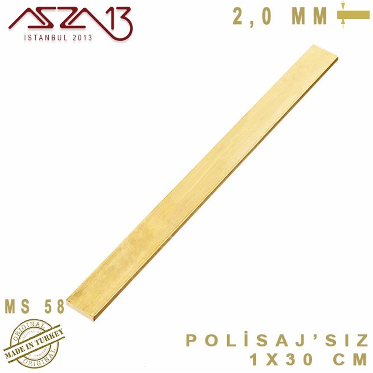 2.0 mm (2000 Mikron) - 1x30 cm - Pirinç Lama / 1 Adet