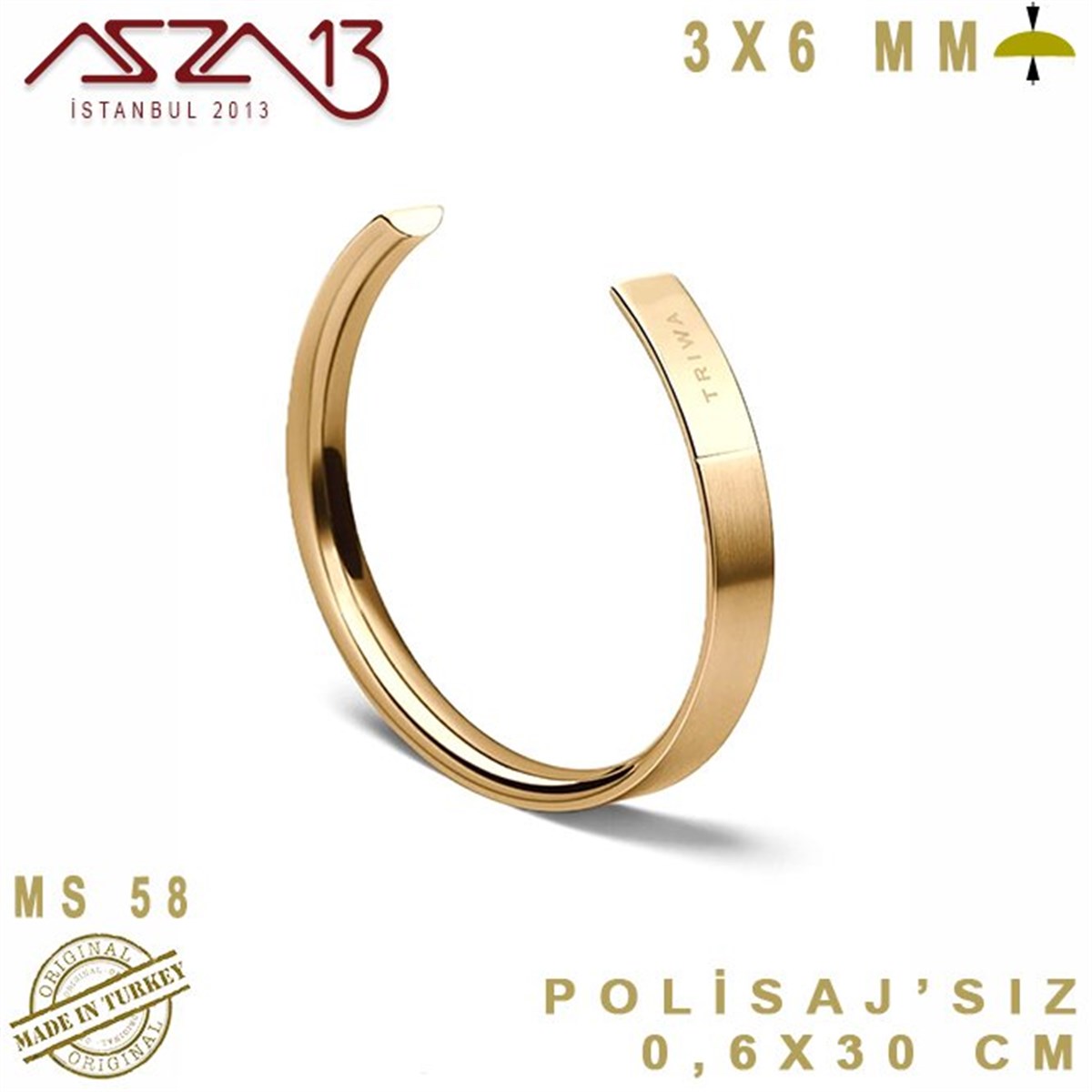 3.0 mm (3000 Mikron) - 0,6x30 cm - Pirinç Yarım Yuvarlak Çubuk / 1 Adet