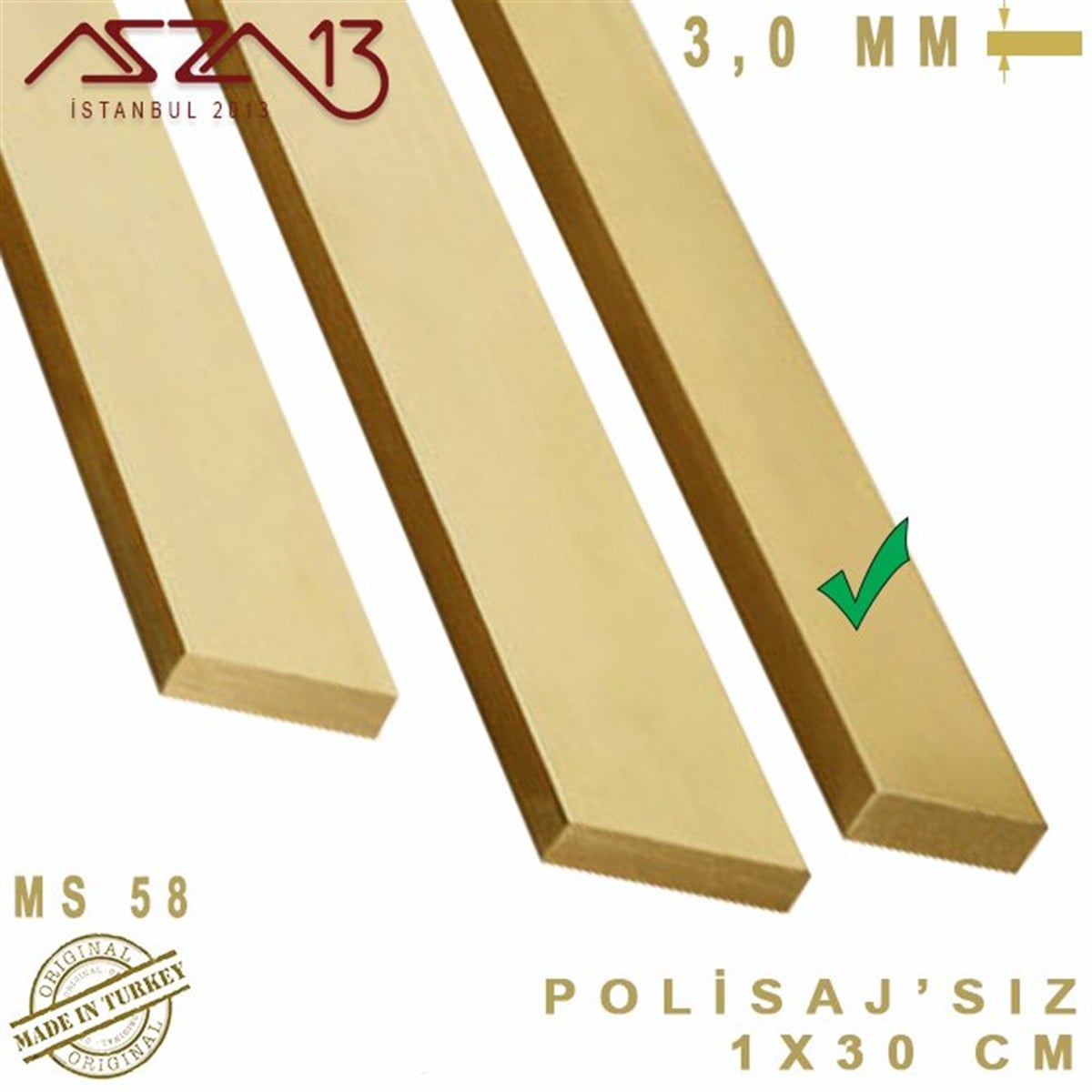 3.0 mm (3000 Mikron) - 1x30 cm - Pirinç Lama / 1 Adet