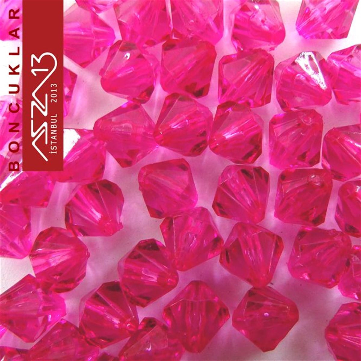 Bikon (Piramit), 8 mm, Koyu Pembe Boncuk / Paket İçeriği 110 Adet
