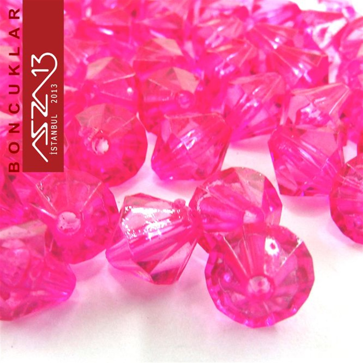 Bikon (Piramit), 8 mm, Koyu Pembe Boncuk / Paket İçeriği 110 Adet