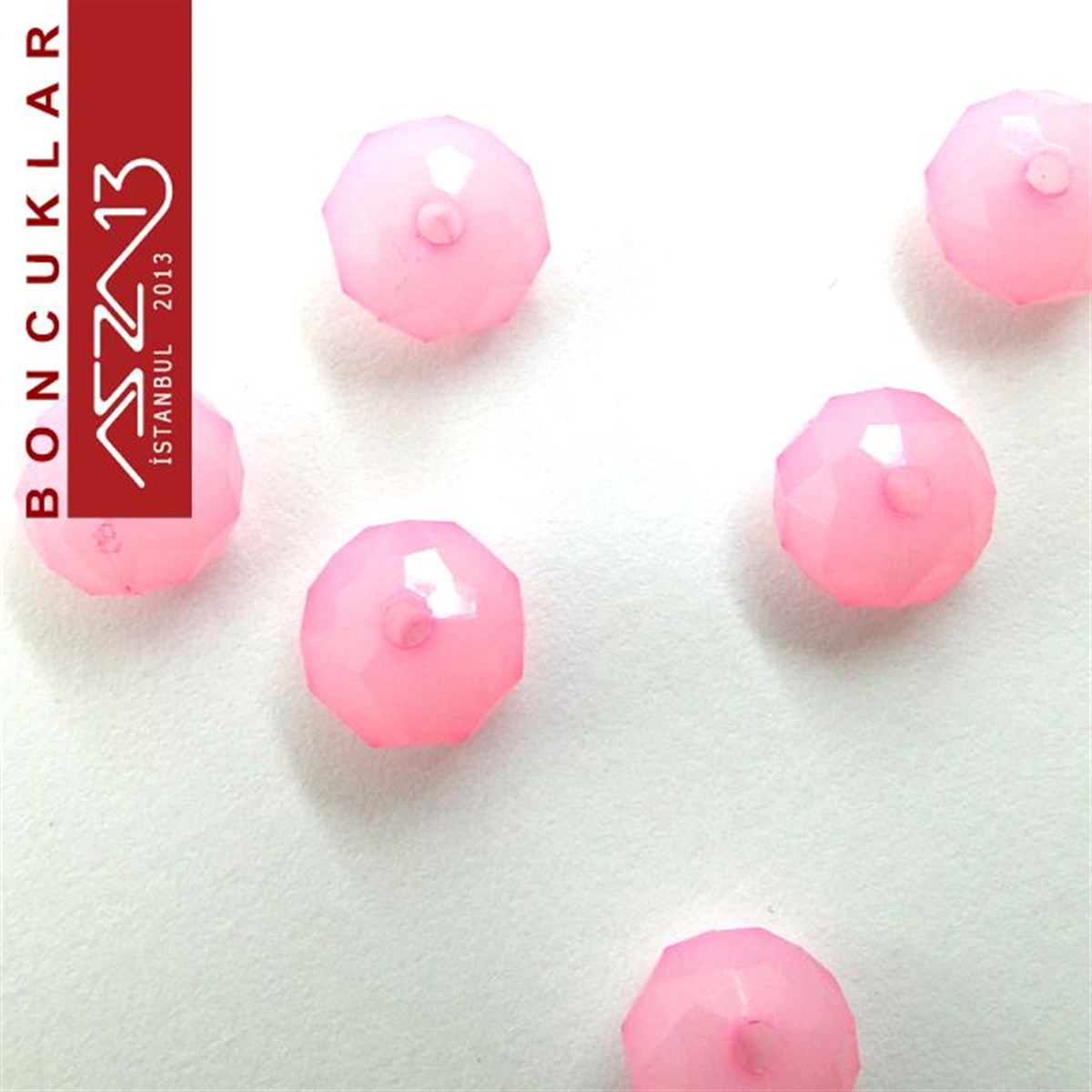 Fasetli, 8 mm, Rondela, Pembe Buzlu Boncuk / Paket İçeriği 100 Adet