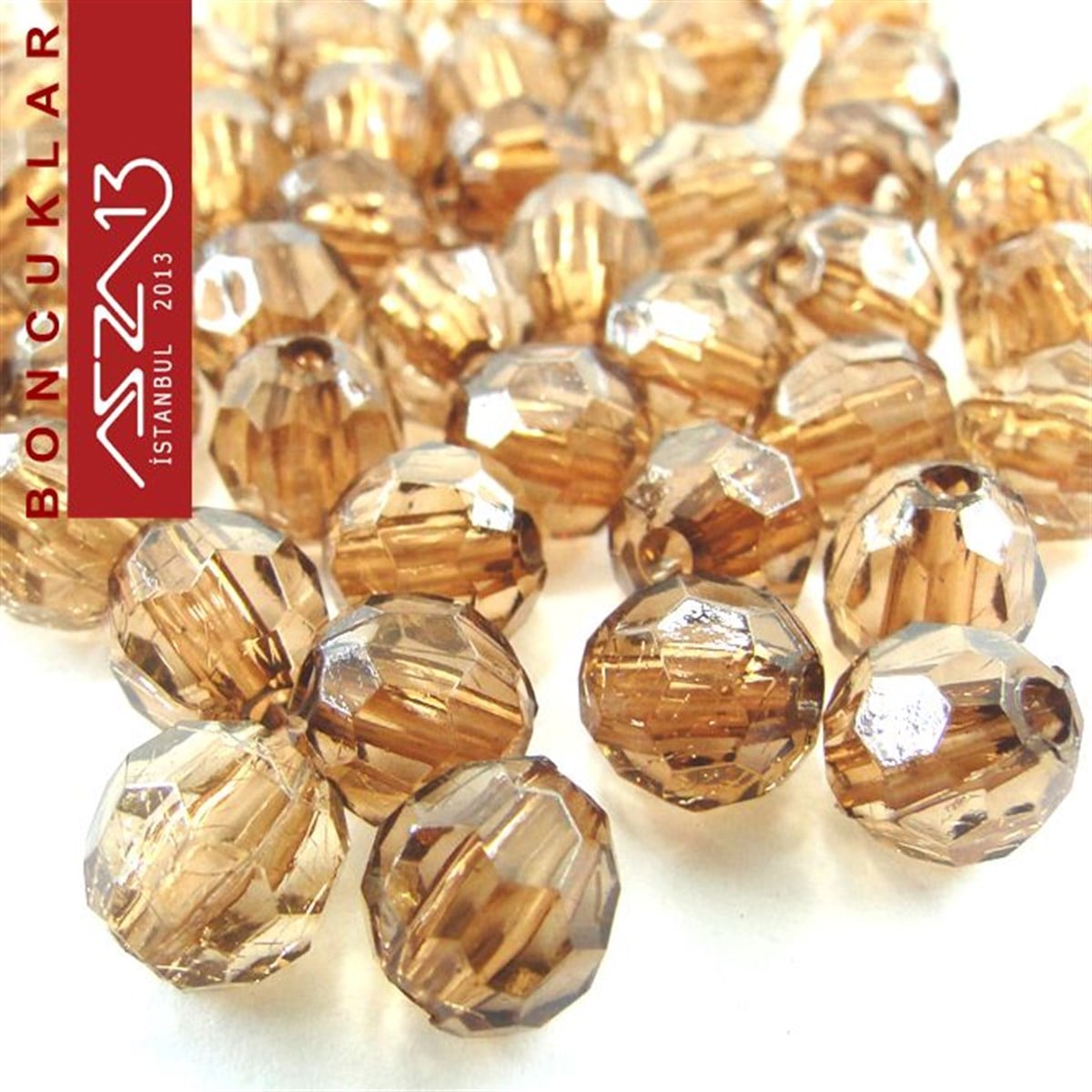 Fasetli 6 mm Yuvarlak, Açık Kahve Boncuk / Paket İçeriği 85 Adet