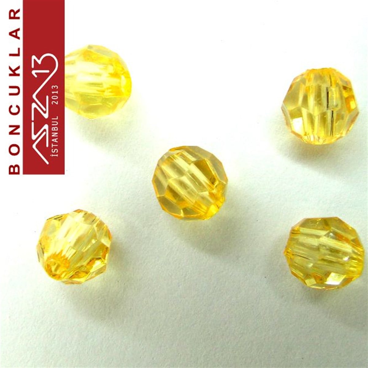 Fasetli, 8 mm, Yuvarlak, Açık Turuncu Boncuk / Paket İçeriği 65 Adet