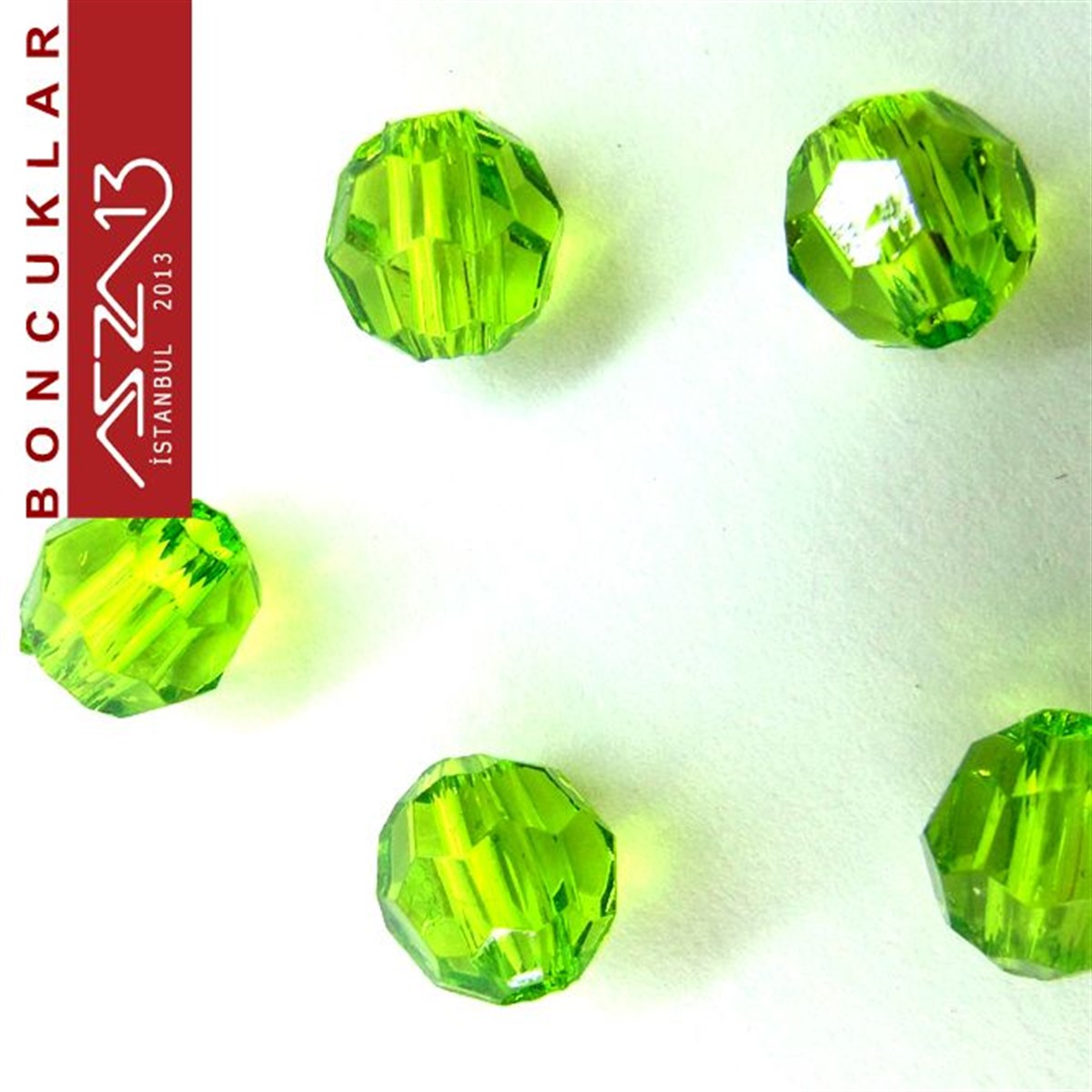 Fasetli, 8 mm, Yuvarlak, Yeşil Boncuk / Paket İçeriği 65 Adet