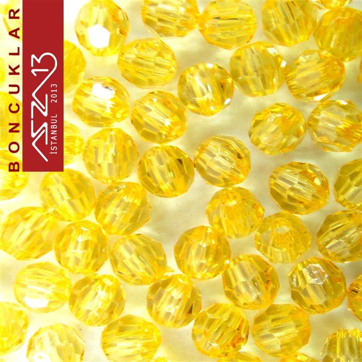 Fasetli, 8 mm, Yuvarlak, Açık Turuncu Boncuk / Paket İçeriği 65 Adet