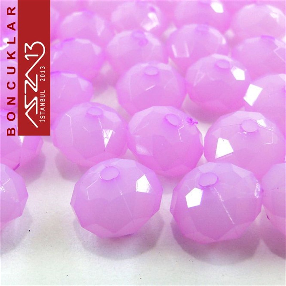 Fasetli, 8 mm, Rondela, Lila Buzlu Boncuk / Paket İçeriği 100 Adet