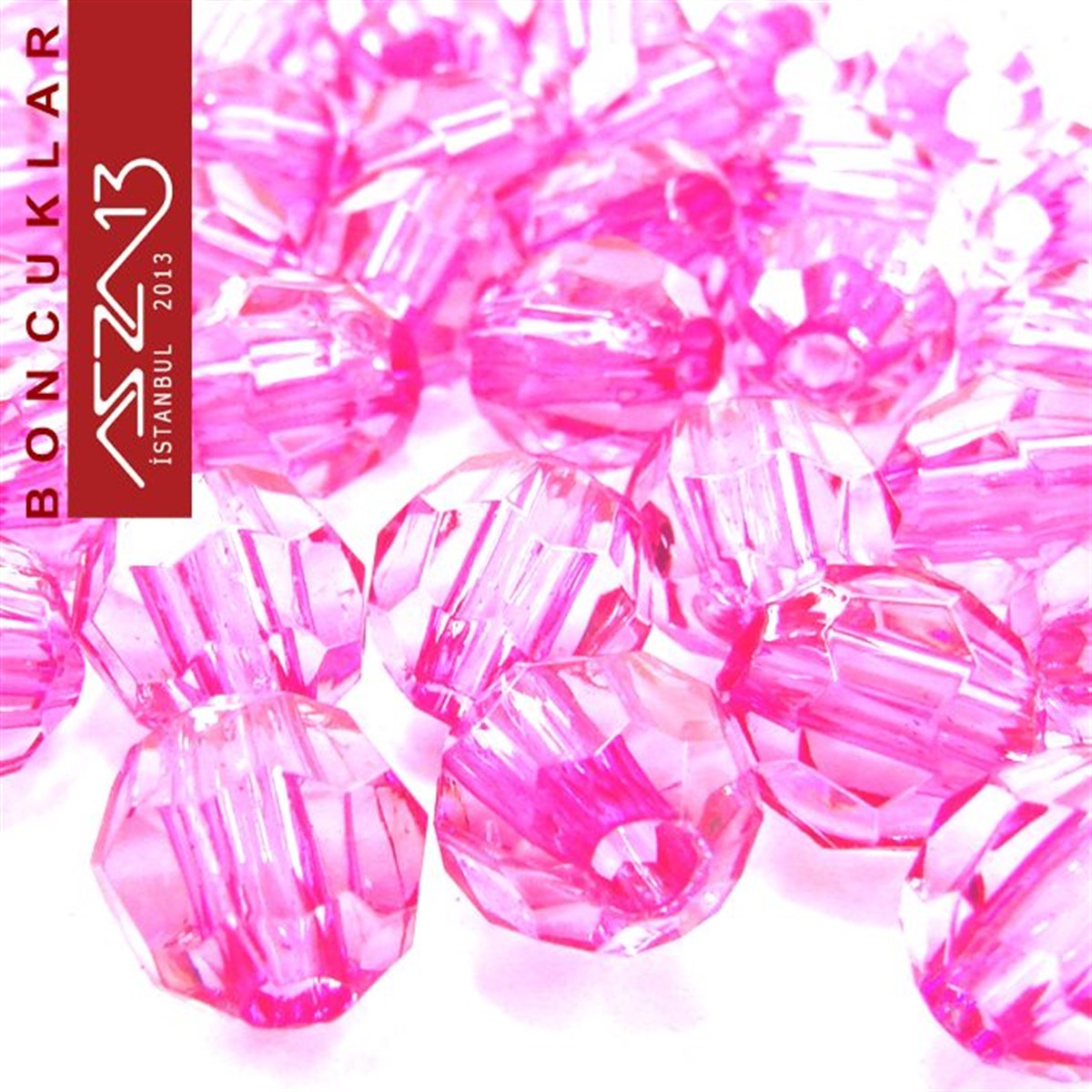 Fasetli, 8 mm, Yuvarlak, Koyu Pembe Boncuk / Paket İçeriği 65 Adet