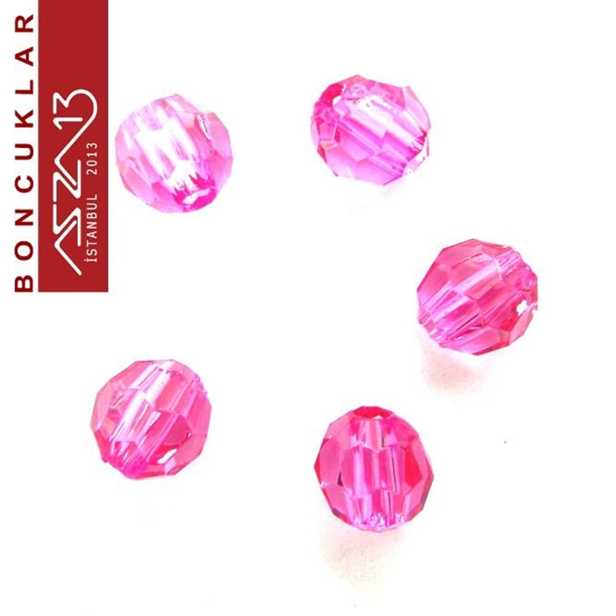 Fasetli, 8 mm, Yuvarlak, Koyu Pembe Boncuk / Paket İçeriği 65 Adet