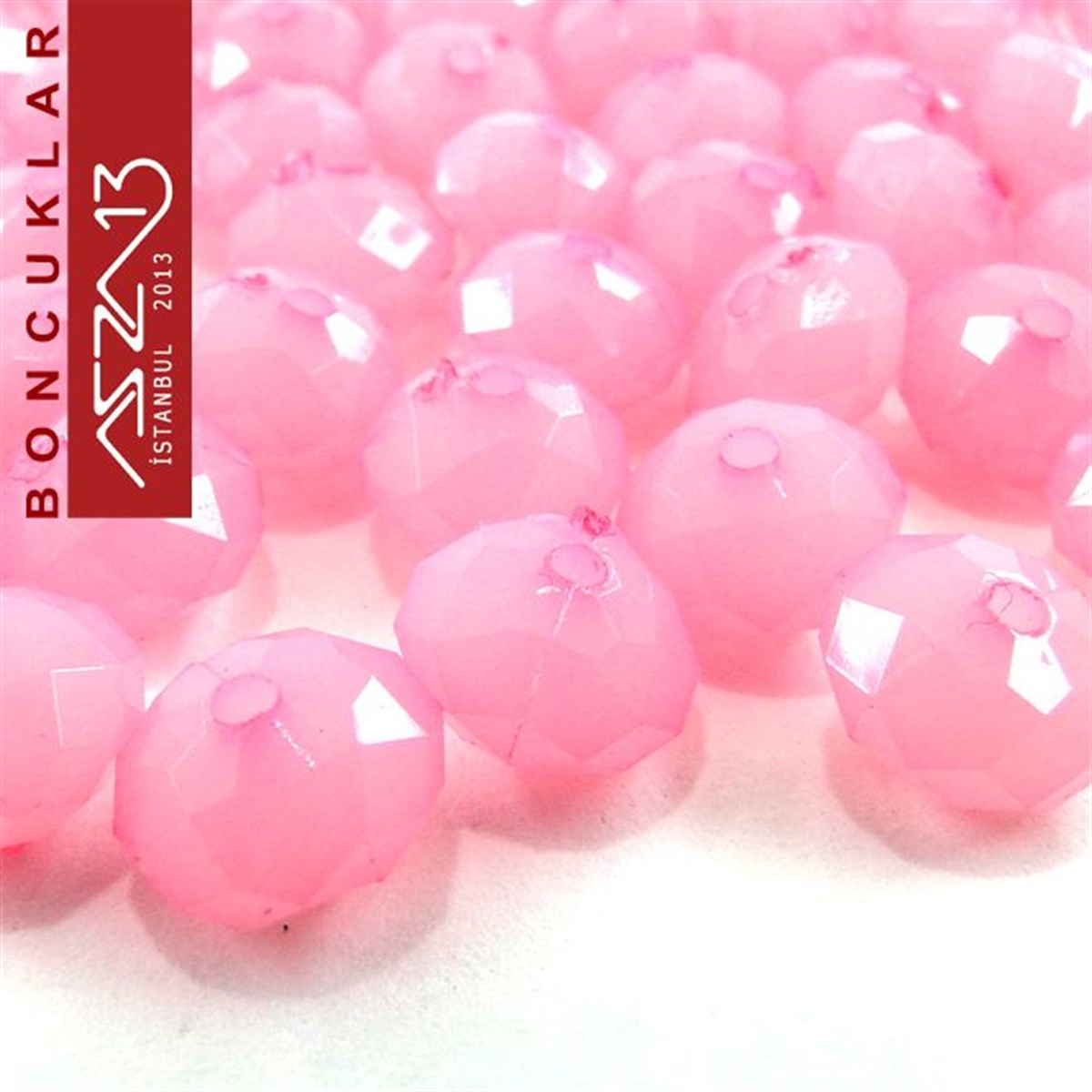 Fasetli, 8 mm, Rondela, Pembe Buzlu Boncuk / Paket İçeriği 100 Adet