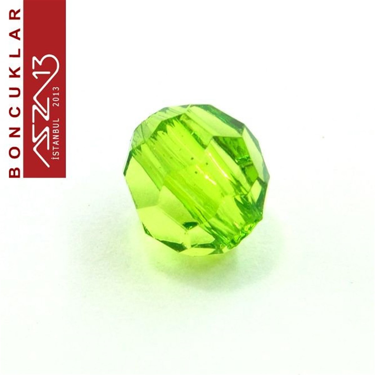 Fasetli, 8 mm, Yuvarlak, Yeşil Boncuk / Paket İçeriği 65 Adet