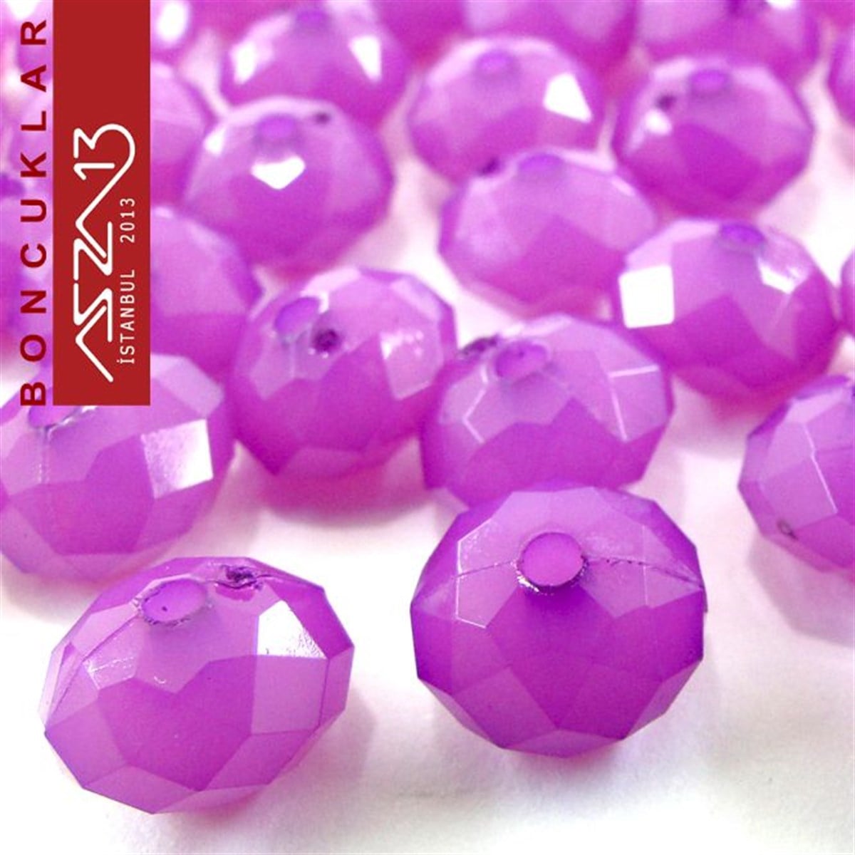 Fasetli, 8 mm, Rondela,  Mor Buzlu Boncuk / Paket İçeriği 100 Adet