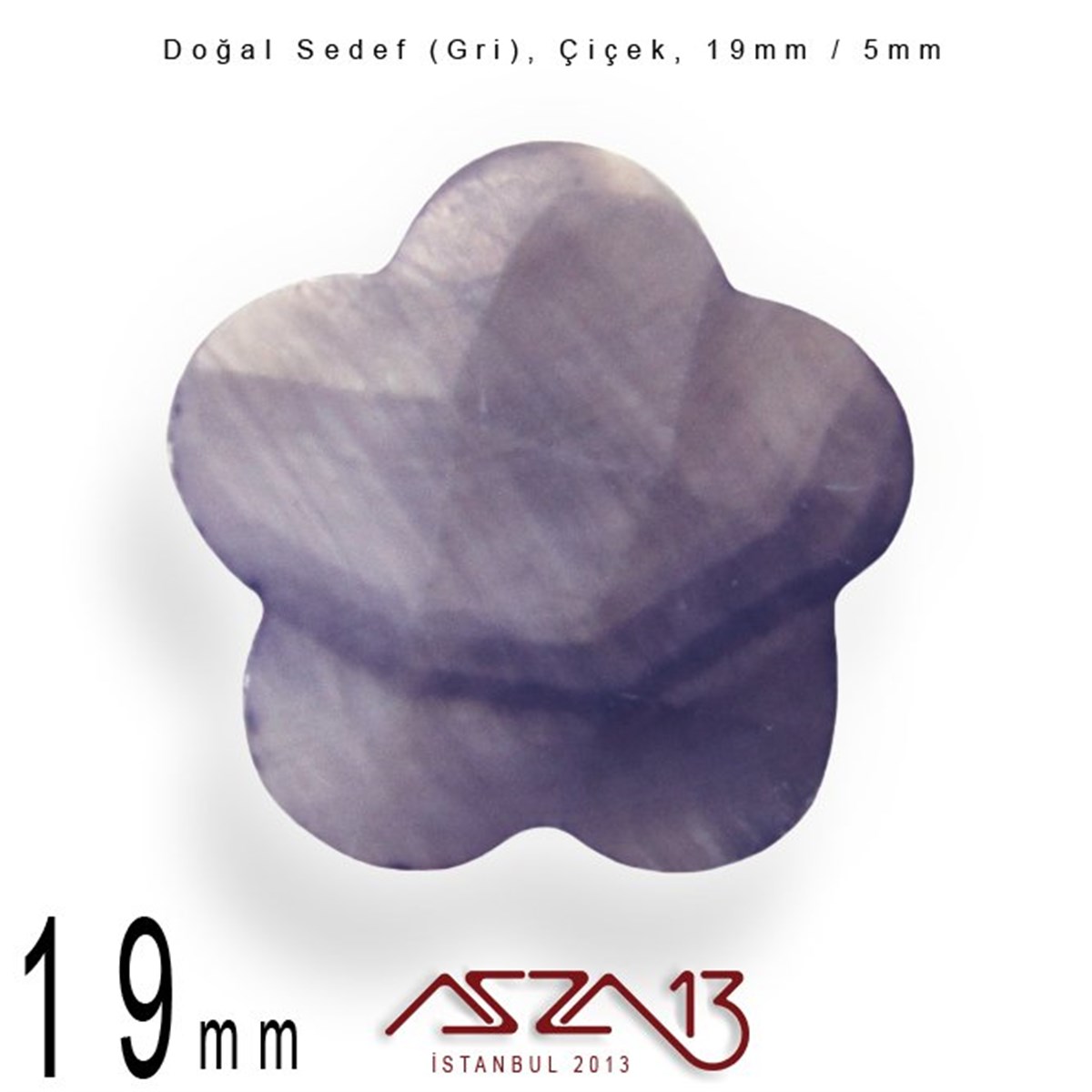 19 mm Gri, Doğal Sedef Çiçek Boncuk / Paket İçeriği 8 Adet