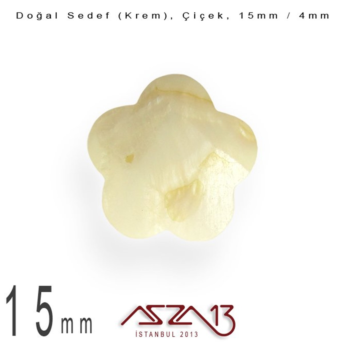15 mm Krem, Doğal Sedef Çiçek Boncuk / Paket İçeriği 10 Adet