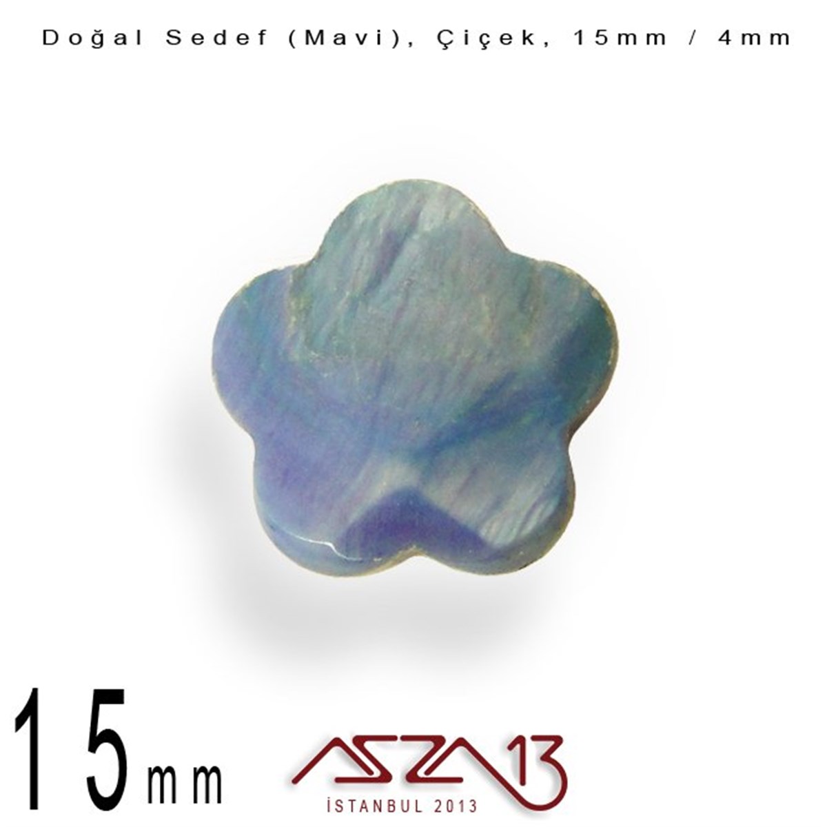15 mm Mavi, Doğal Sedef Çiçek Boncuk / Paket İçeriği 10 Adet