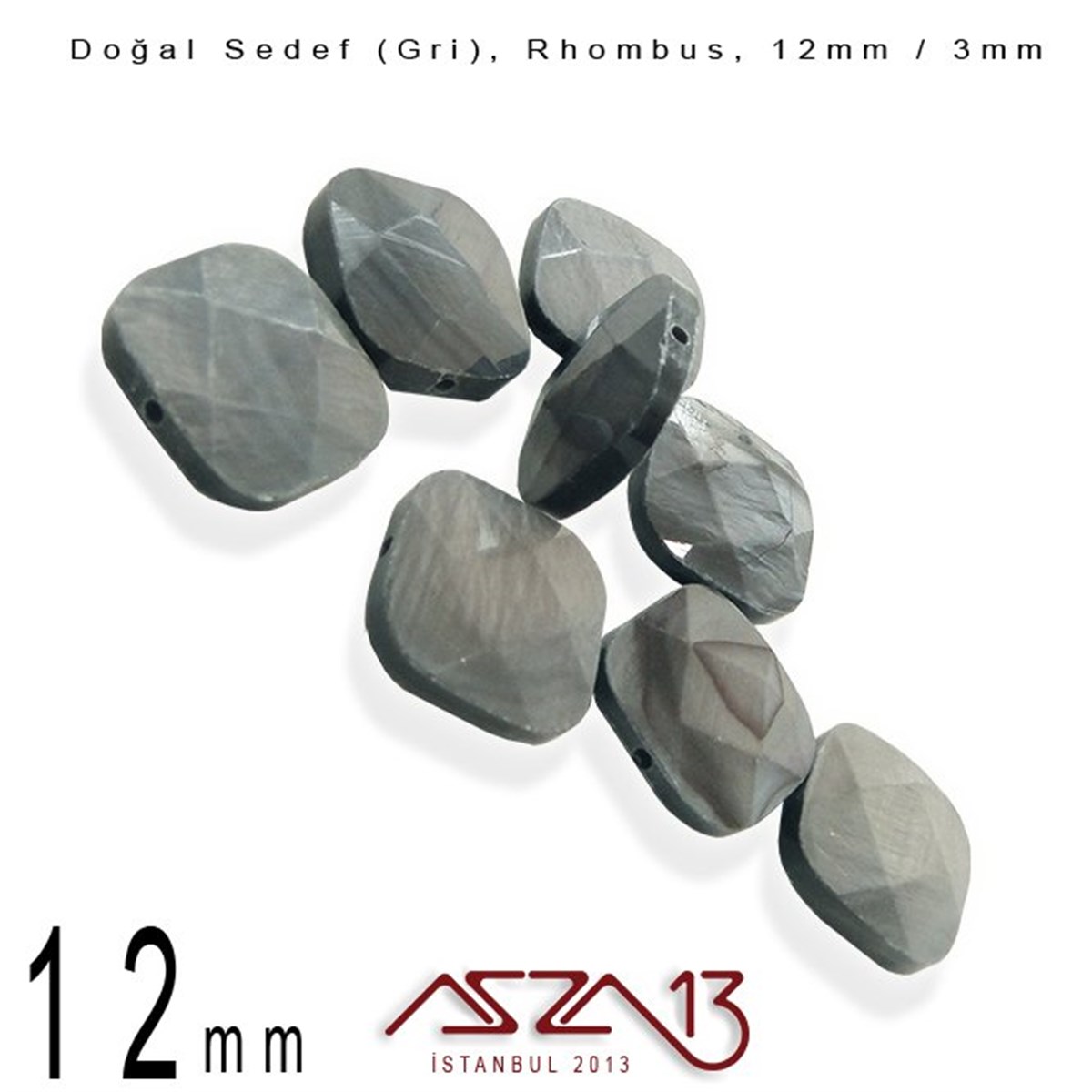 12 mm Gri, Doğal Sedef Rhombus Boncuk / Paket İçeriği 8 Adet