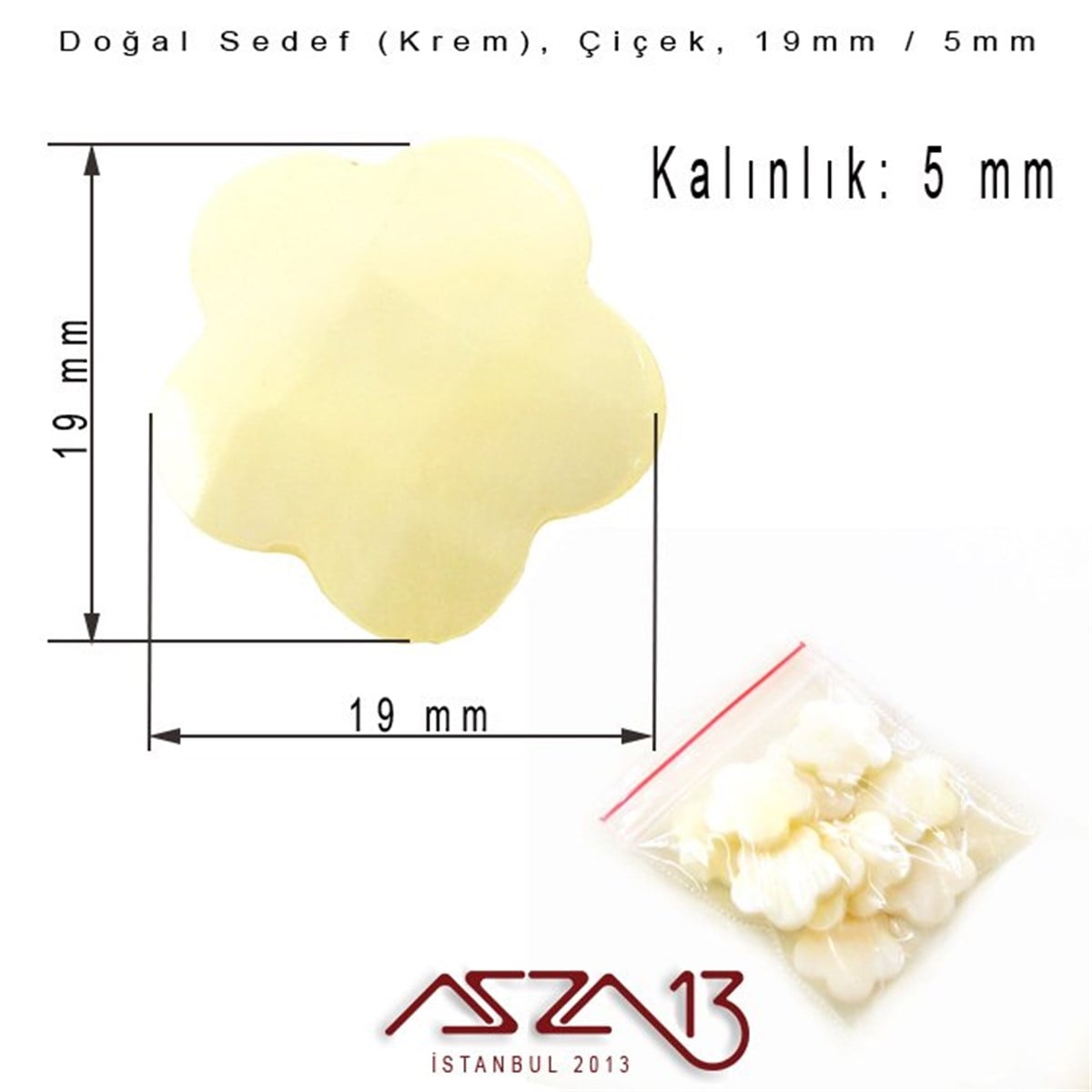 19 mm Krem, Doğal Sedef Çiçek Boncuk / Paket İçeriği 8 Adet