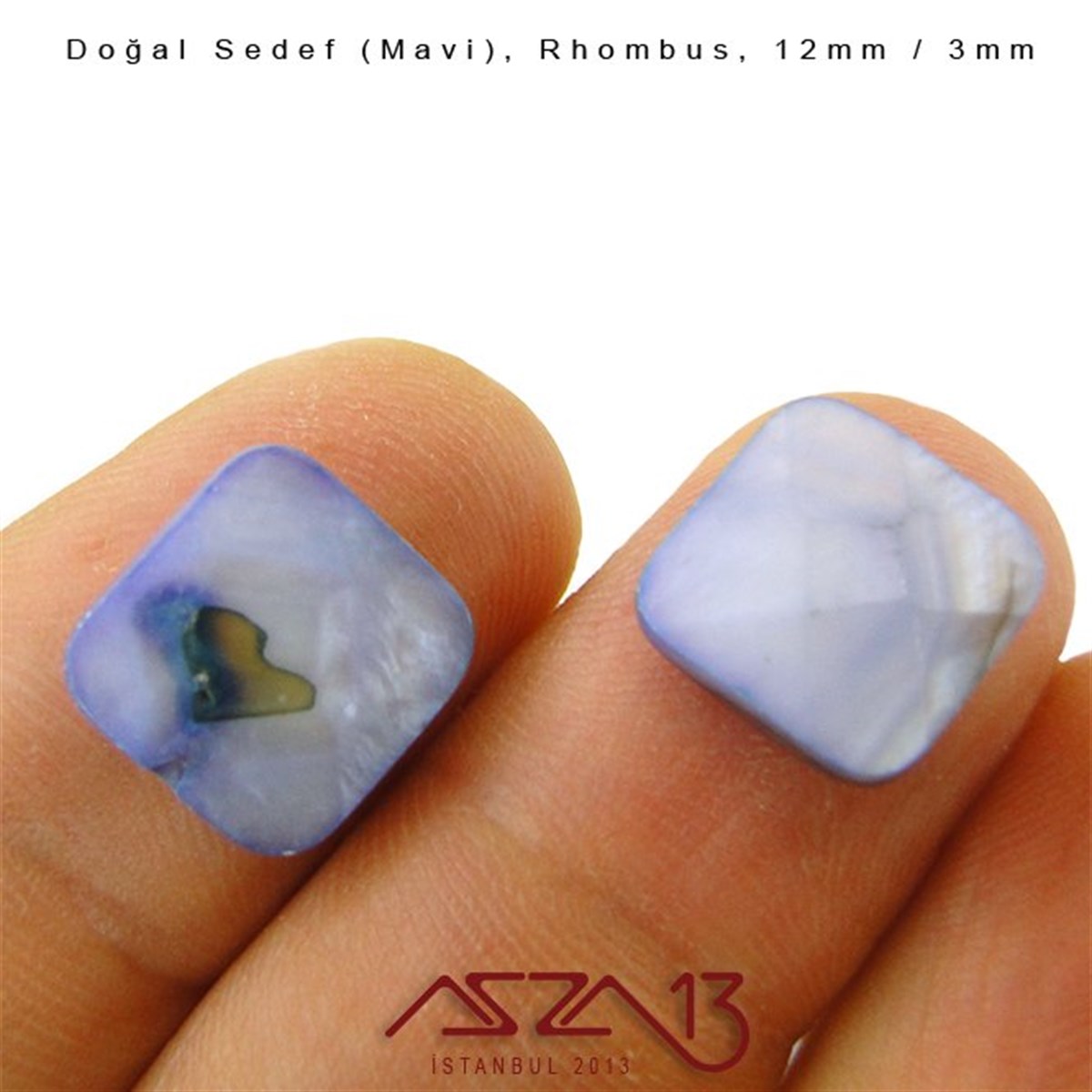 12 mm Mavi, Doğal Sedef Rhombus Boncuk / Paket İçeriği 8 Adet