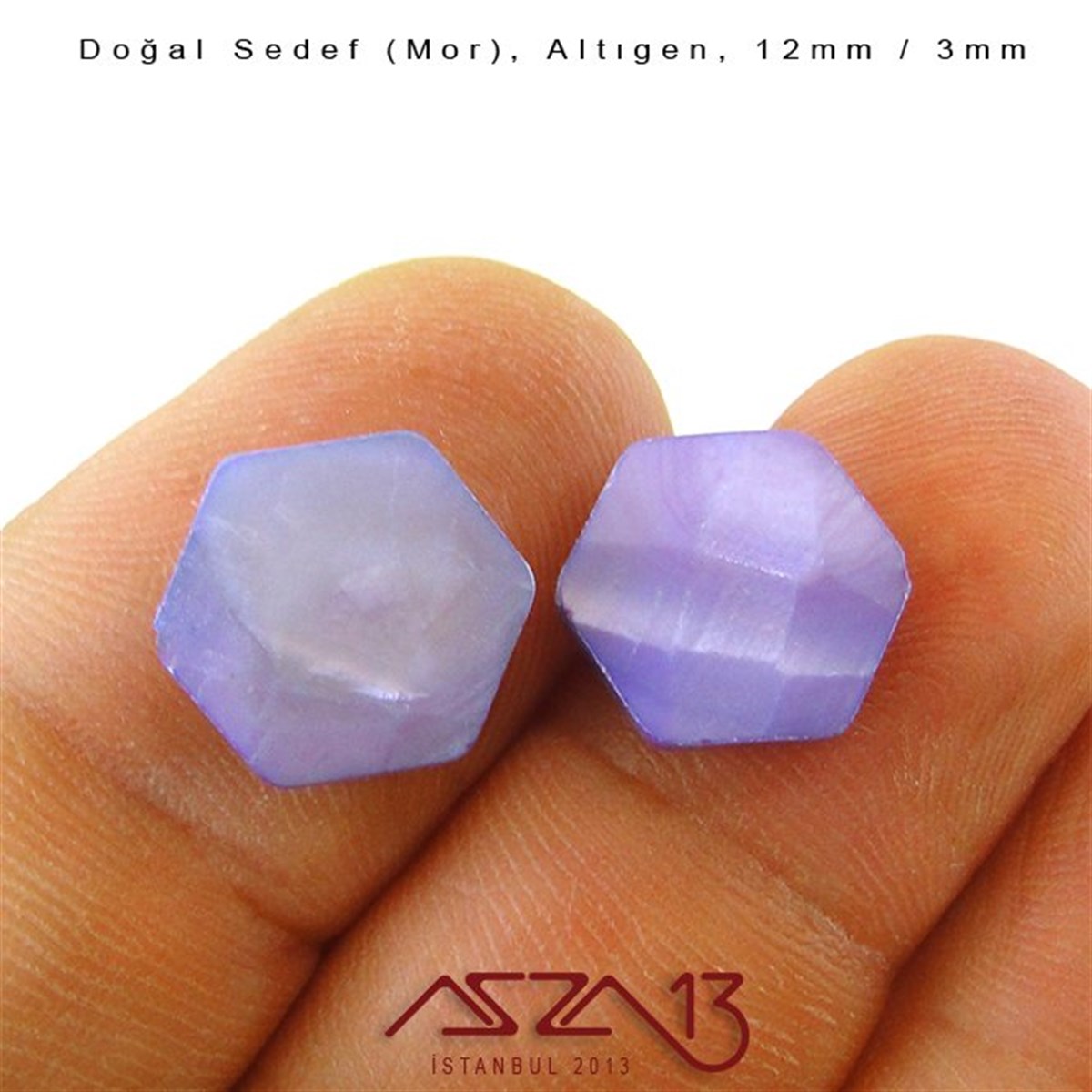 12 mm Mor, Doğal Sedef Altıgen Boncuk / Paket İçeriği 8 Adet