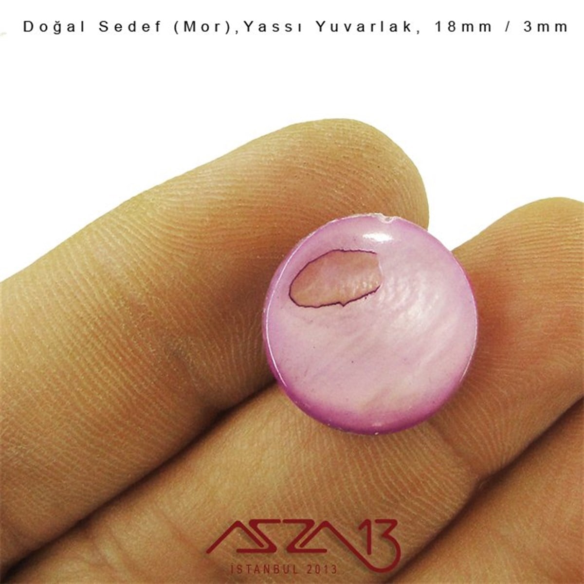 18 mm Mor, Doğal Sedef Yassı Yuvarlak Boncuk / Paket İçeriği 6 Adet