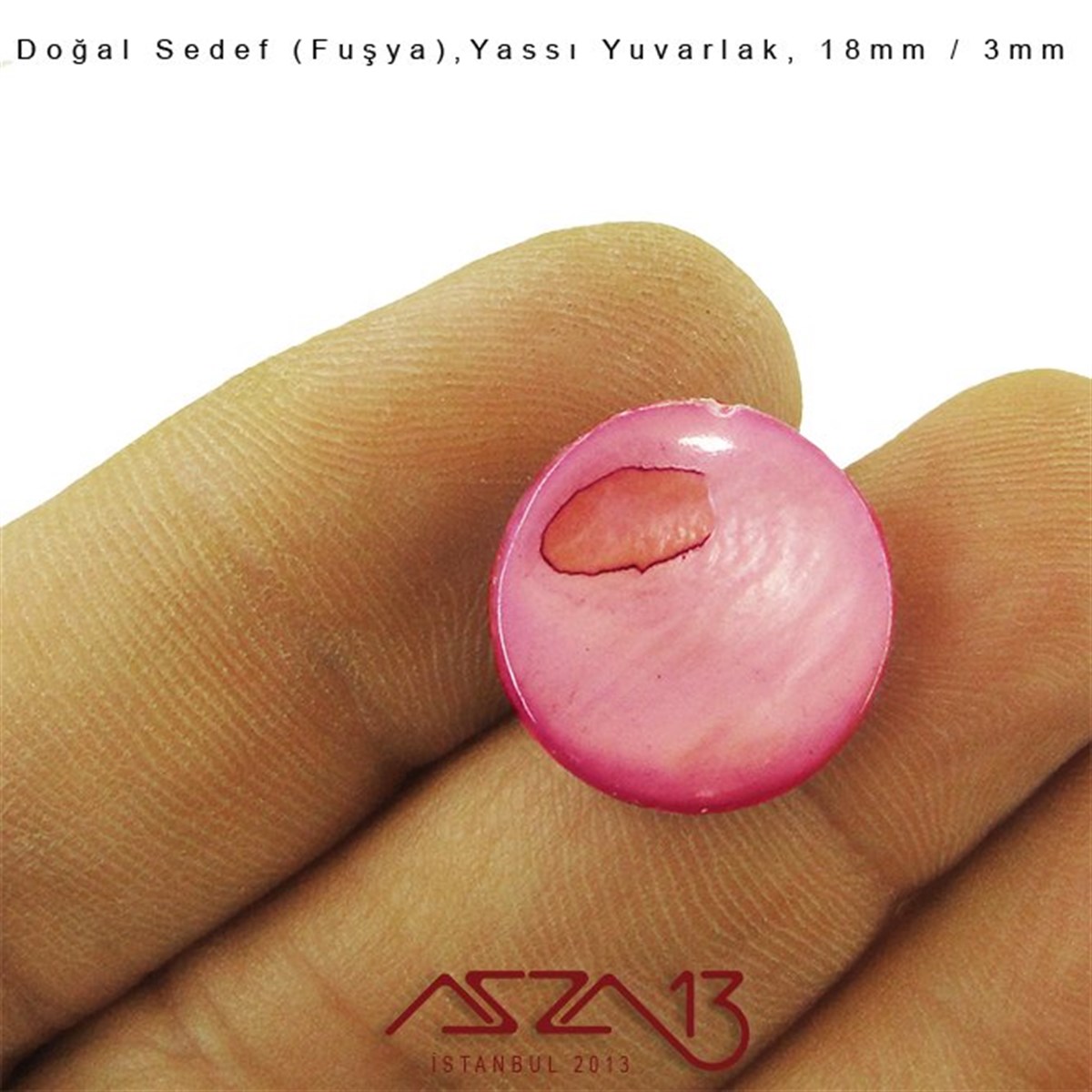18 mm Fuşya, Doğal Sedef Yassı Yuvarlak Boncuk / Paket İçeriği 6 Adet
